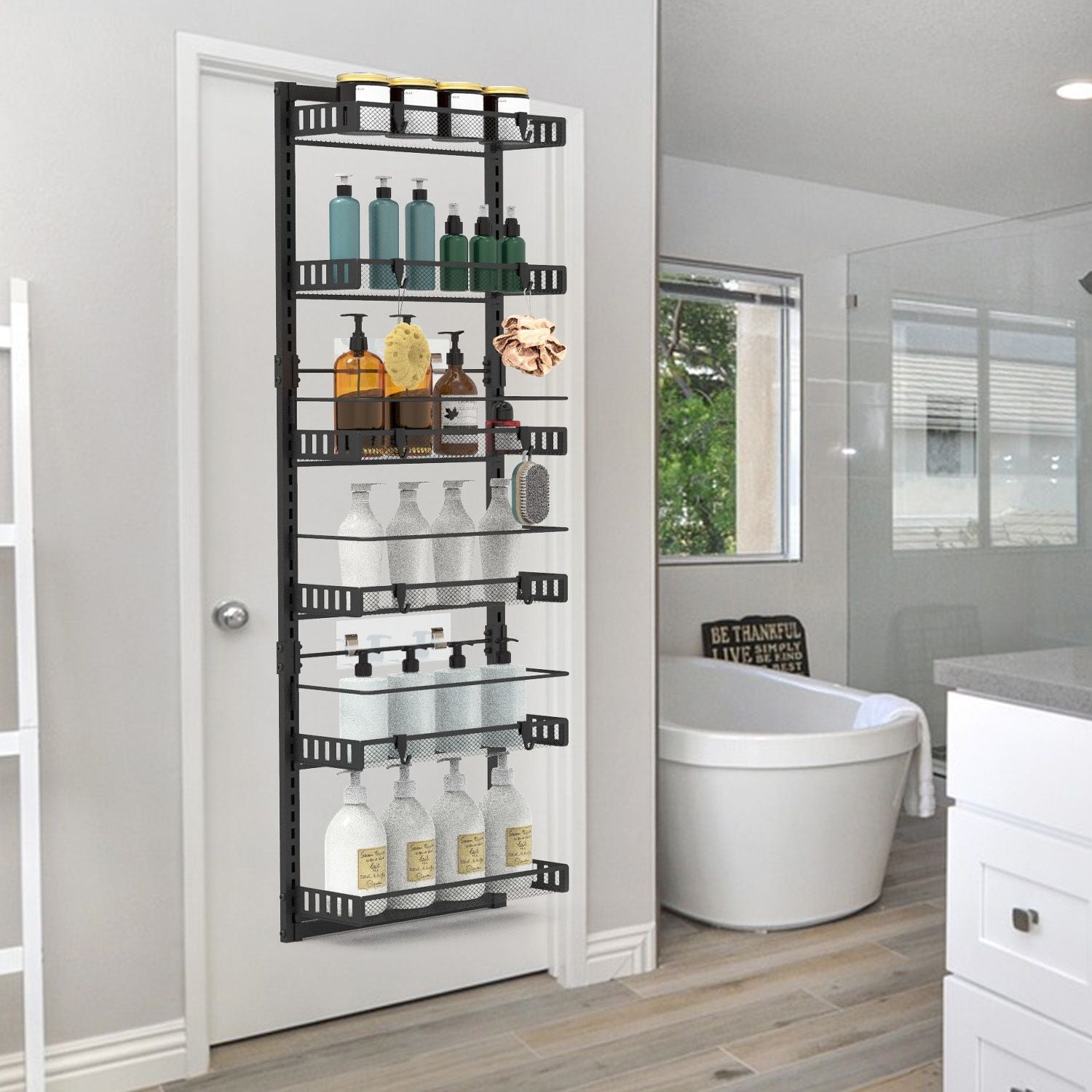 Over The Door Pantry Organizer 6-Tier Pantry Door Organizer Carbon Steel 110LBS Loading Easy Install Behind Door Storage For Closet Kitchen Bathroom 50.19'H 17.12'W 5.51'D
