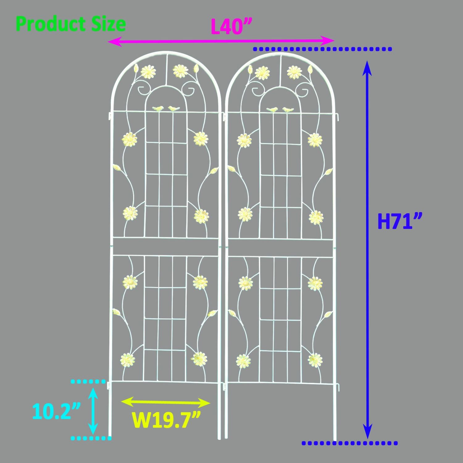 2 Pack Metal Garden Trellis 71" x 19.7" Rustproof Trellis for Climbing Plants Outdoor Flower Support Cream White