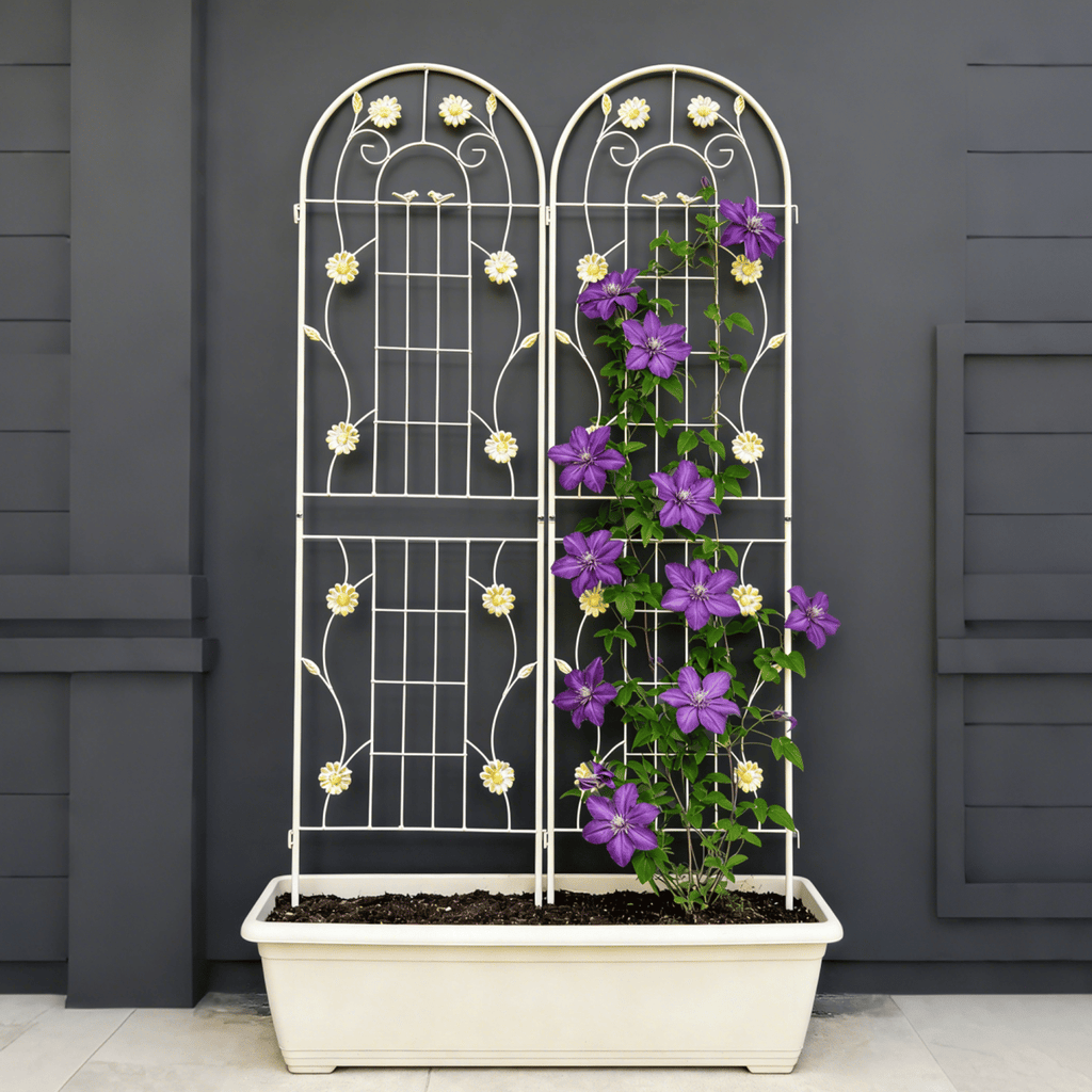 2 Pack Metal Garden Trellis 71" x 19.7" Rustproof Trellis for Climbing Plants Outdoor Flower Support Cream White