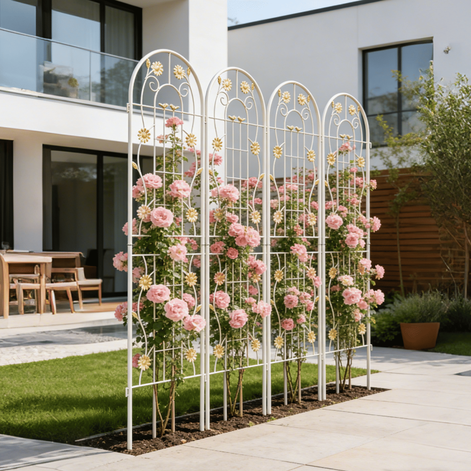 2 Pack Metal Garden Trellis 71" x 19.7" Rustproof Trellis for Climbing Plants Outdoor Flower Support Cream White
