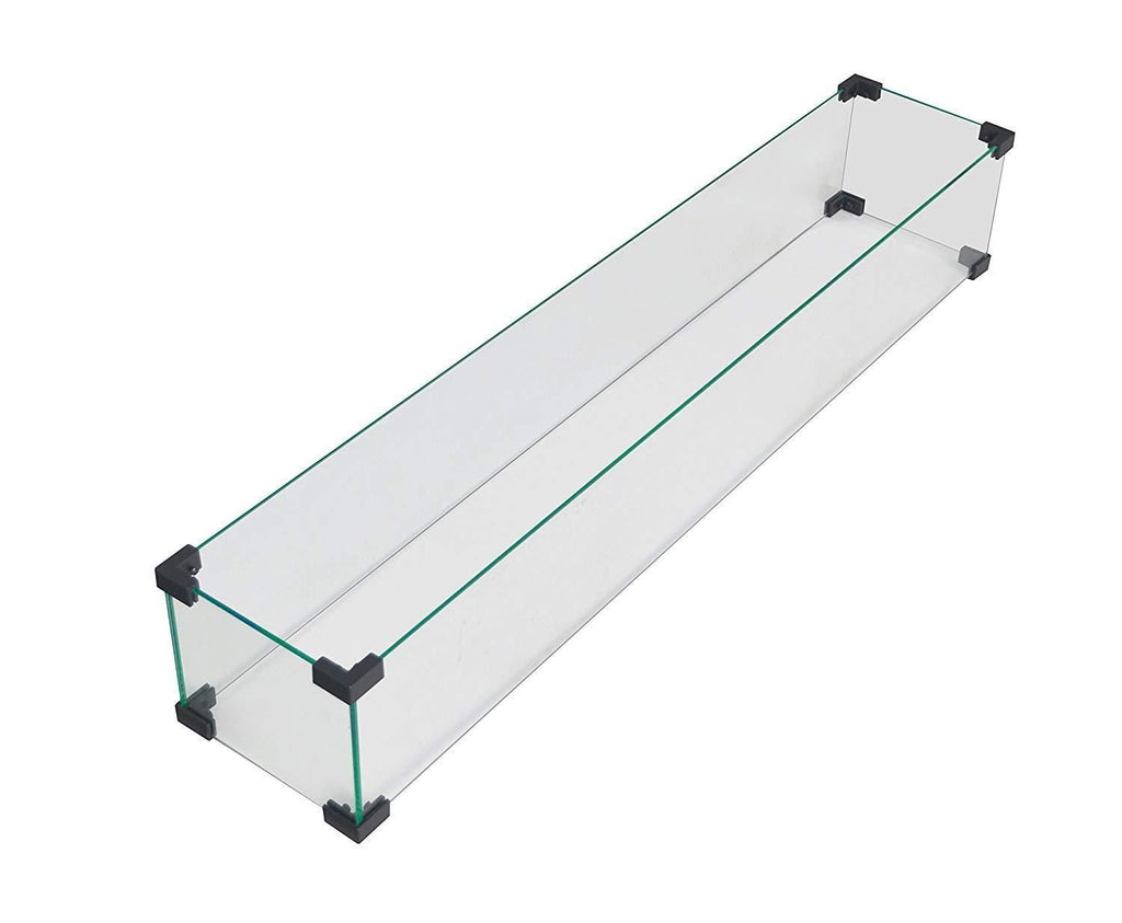Fire Pit Table Wind Guard, 38.1 x 10.6 x 5.9 Inch Rectangular Glass Wind Guard, Clear Tempered Glass Flame Guard, with Aluminum Alloy Brackets, for Propane Gas Outdoor
