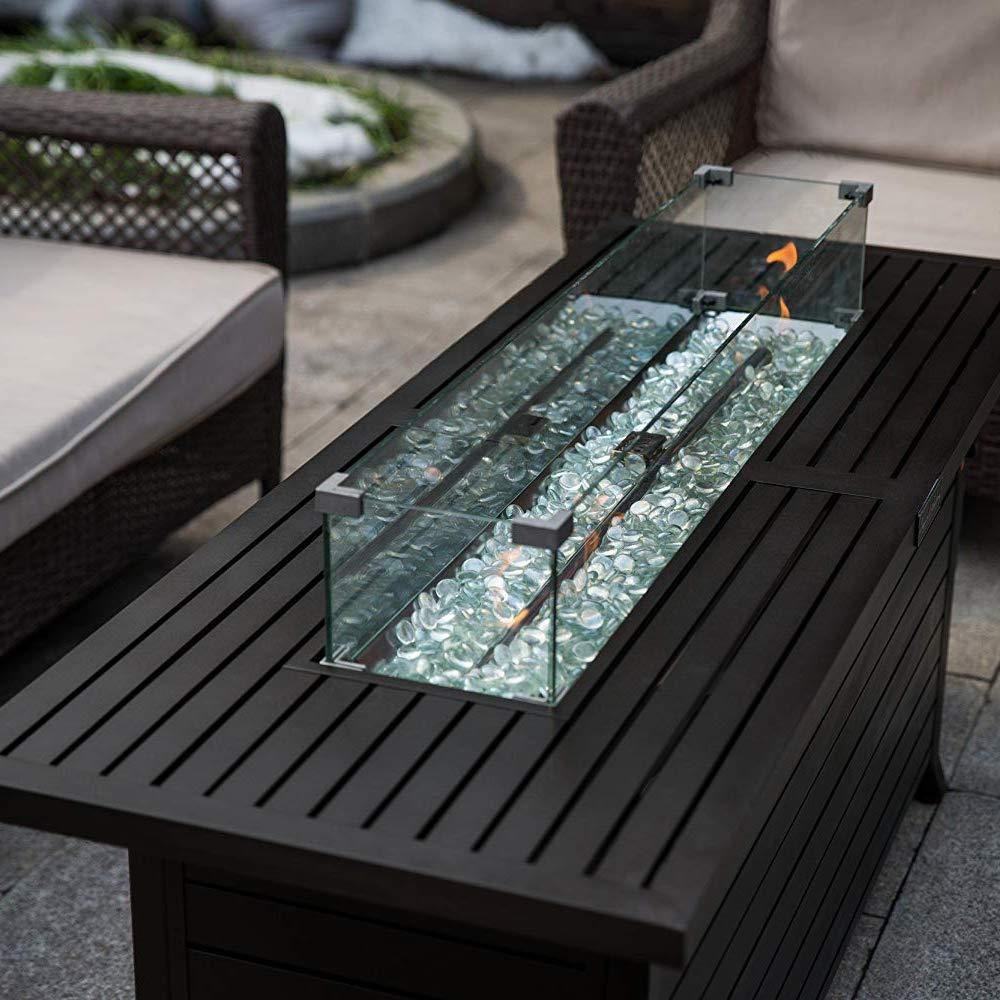 Fire Pit Table Wind Guard, 38.1 x 10.6 x 5.9 Inch Rectangular Glass Wind Guard, Clear Tempered Glass Flame Guard, with Aluminum Alloy Brackets, for Propane Gas Outdoor