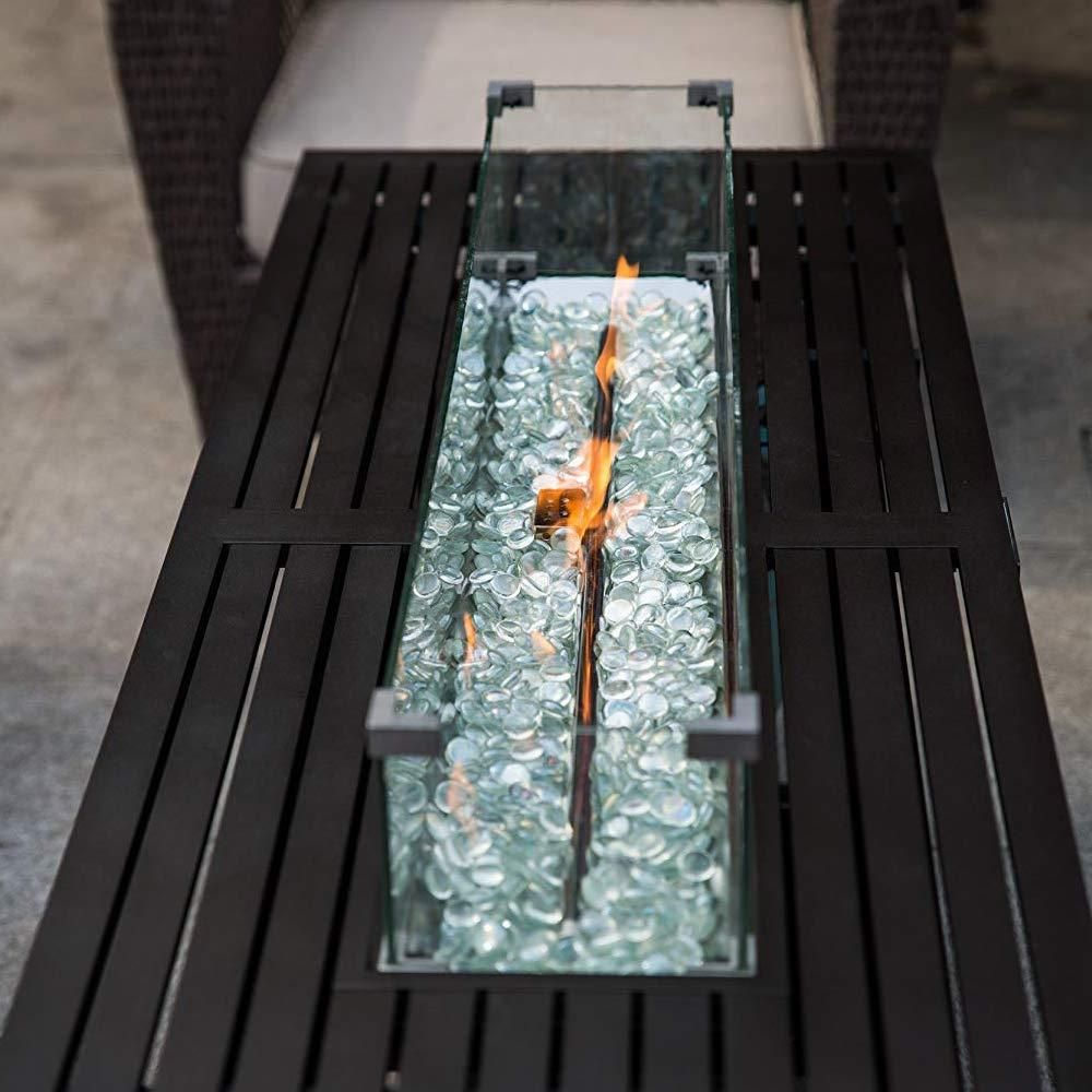 Fire Pit Table Wind Guard, 38.1 x 10.6 x 5.9 Inch Rectangular Glass Wind Guard, Clear Tempered Glass Flame Guard, with Aluminum Alloy Brackets, for Propane Gas Outdoor