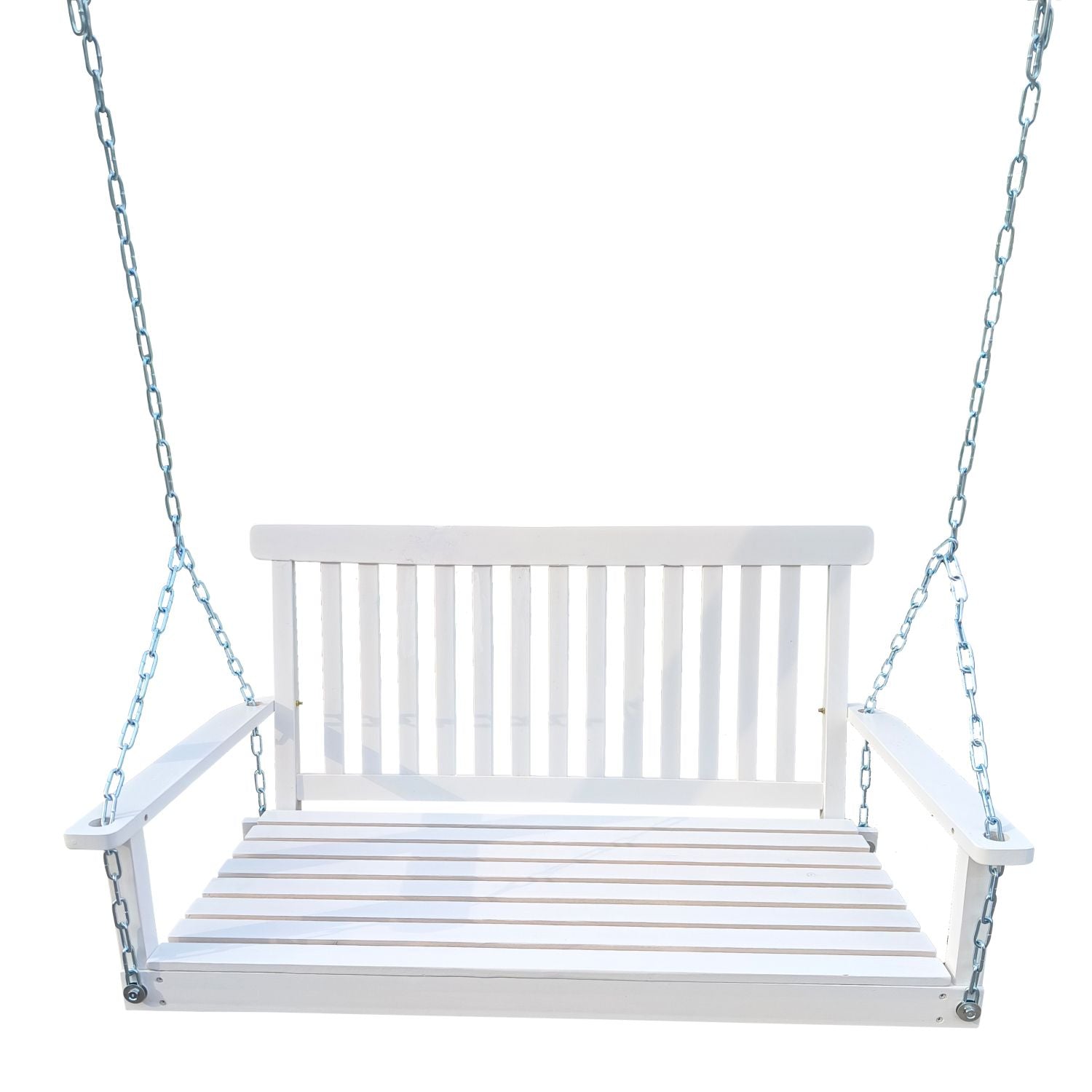 Front Porch Swing with Armrests, Wood Bench Swing with Hanging Chains,for Outdoor Patio ,Garden Yard, porch, backyard, or sunroom,Easy to Assemble,white