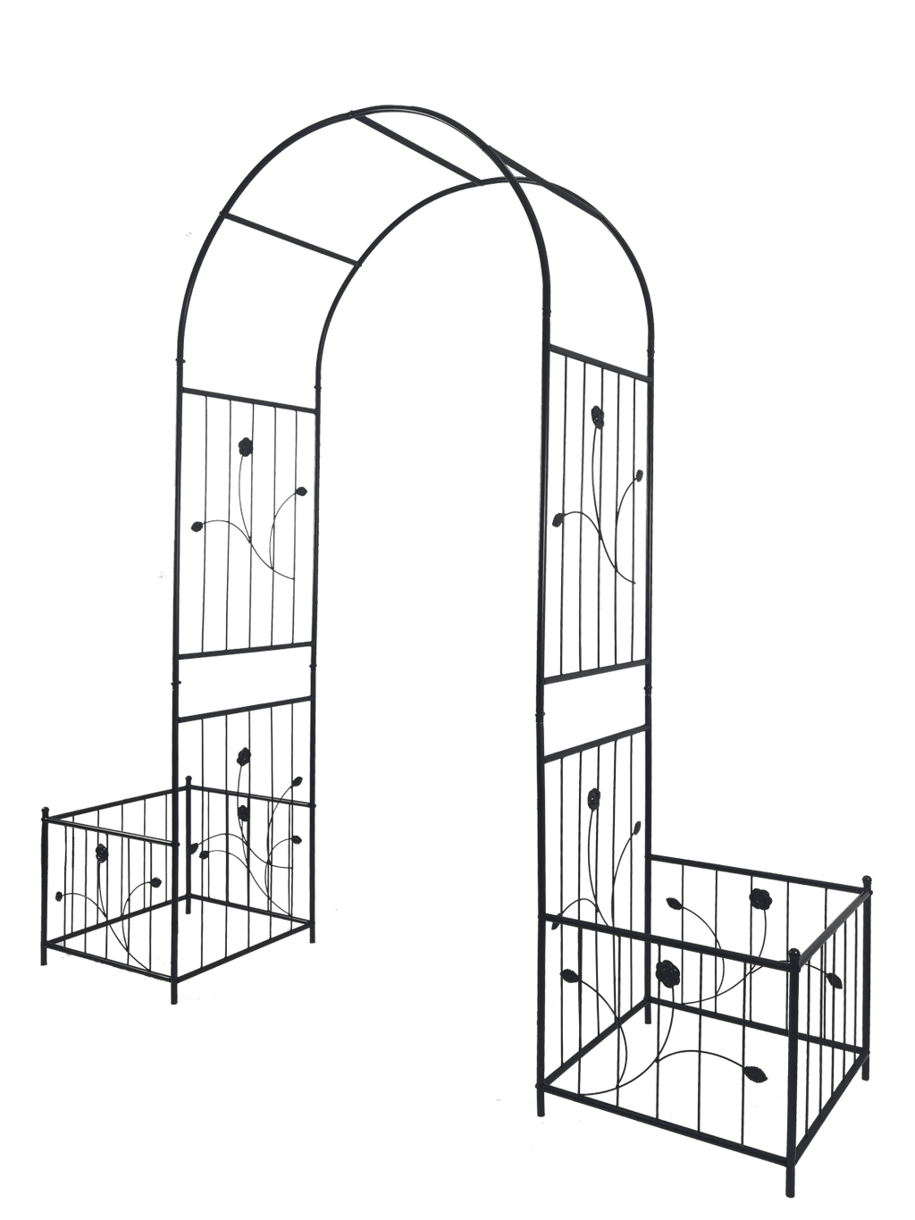 Metal Garden Arch with two plant stands 79.5'' Wide x 86.6'' High Climbing Plants Support Rose Arch Outdoor Black