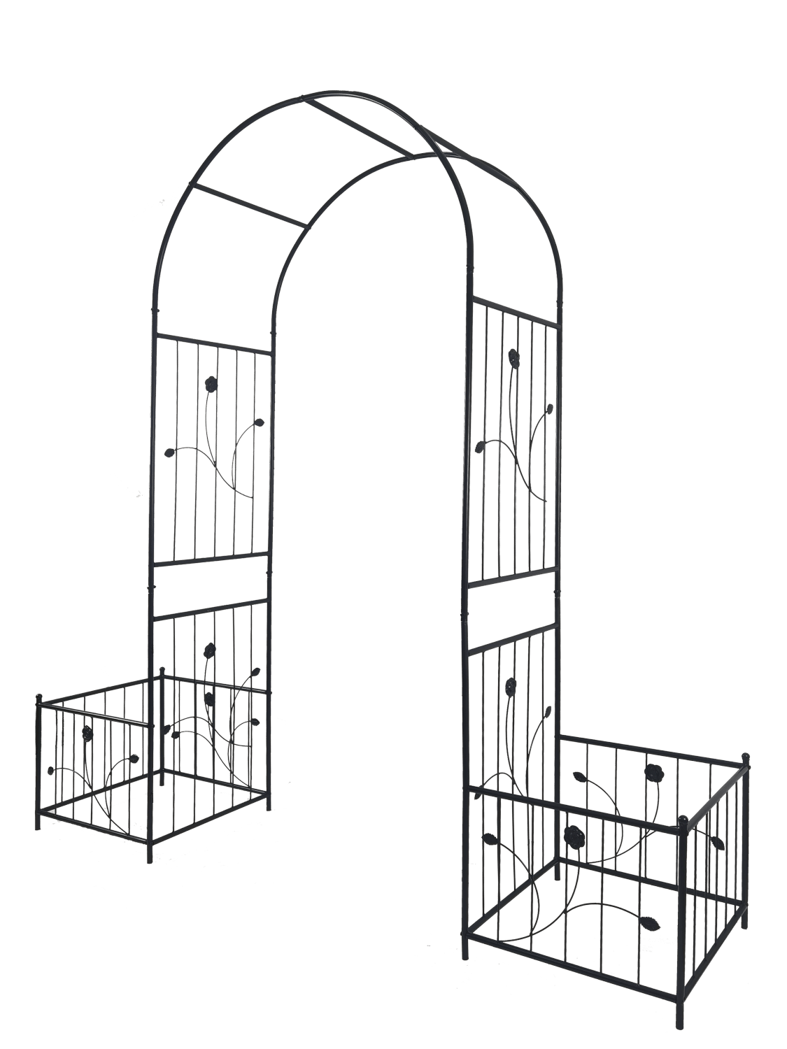 Metal Garden Arch with two plant stands 79.5'' Wide x 86.6'' High Climbing Plants Support Rose Arch Outdoor Black
