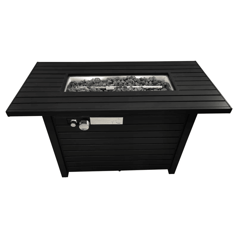 25" H x 42" W Steel Outdoor Fire Pit Table with Lid (Black)