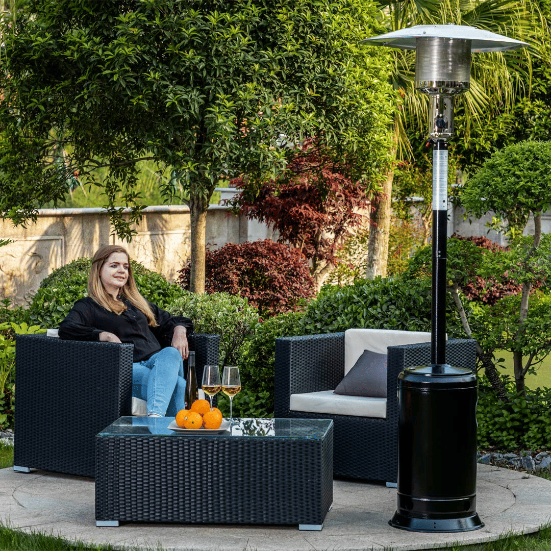 Outdoor Patio Propane Heater with Portable Wheels 47,000 BTU 88 inch Standing Gas Outside Heater Stainless Steel Burner Commercial & Residential Hammered Black for Party Restaurant Garden Yard-Black