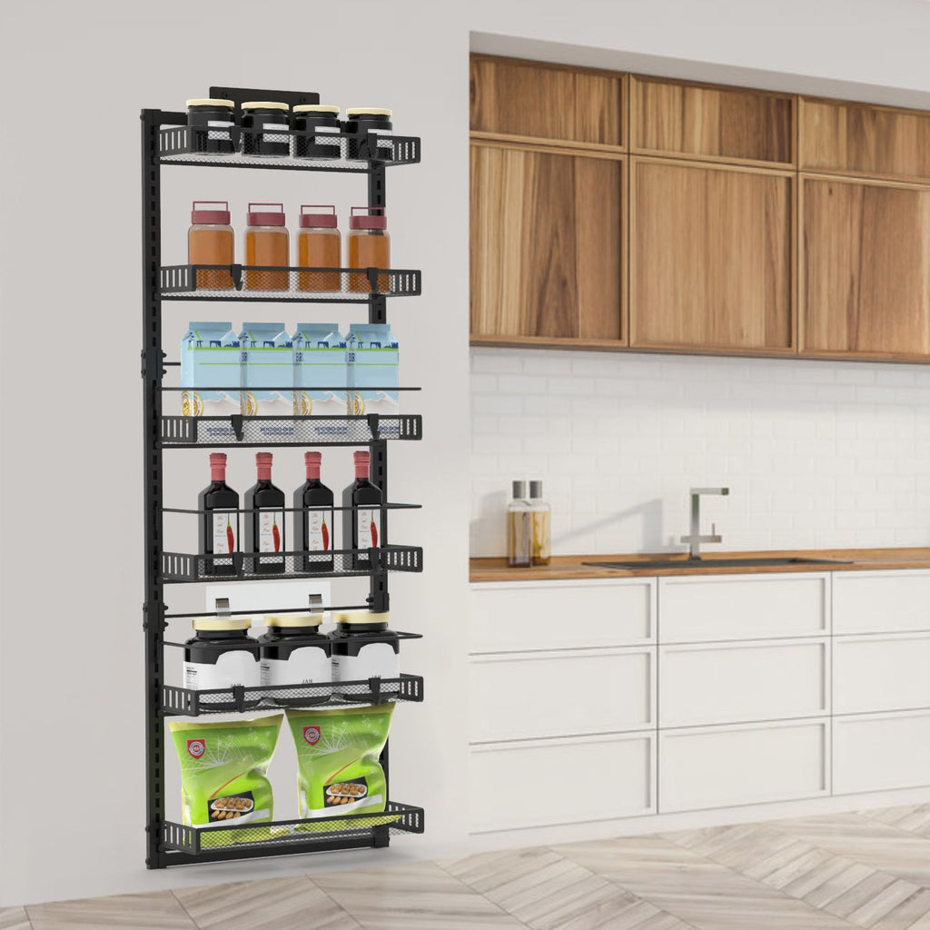 Over The Door Pantry Organizer 6-Tier Pantry Door Organizer Carbon Steel 110LBS Loading Easy Install Behind Door Storage For Closet Kitchen Bathroom 50.19'H 17.12'W 5.51'D