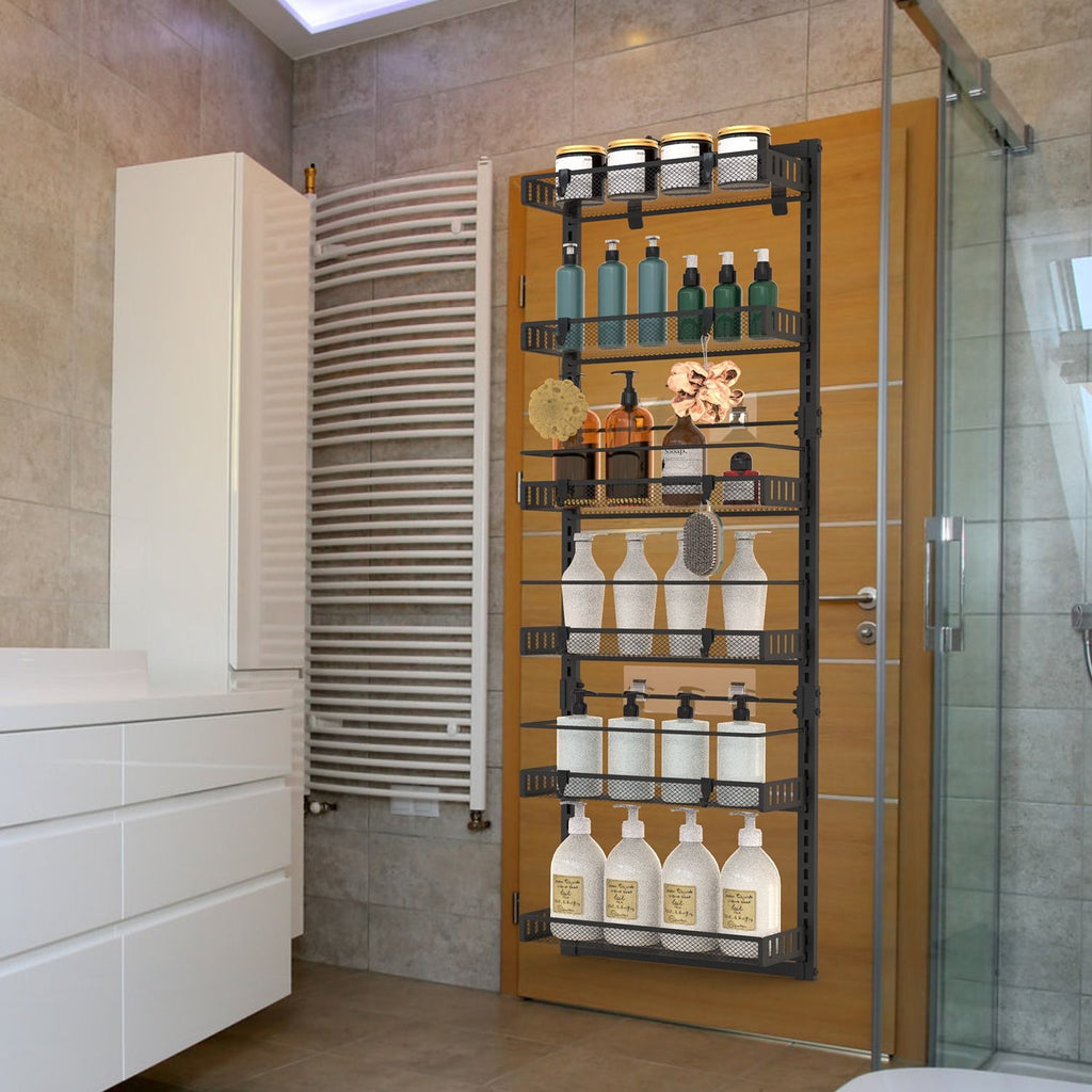 Over The Door Pantry Organizer 6-Tier Pantry Door Organizer Carbon Steel 110LBS Loading Easy Install Behind Door Storage For Closet Kitchen Bathroom 50.19'H 17.12'W 5.51'D