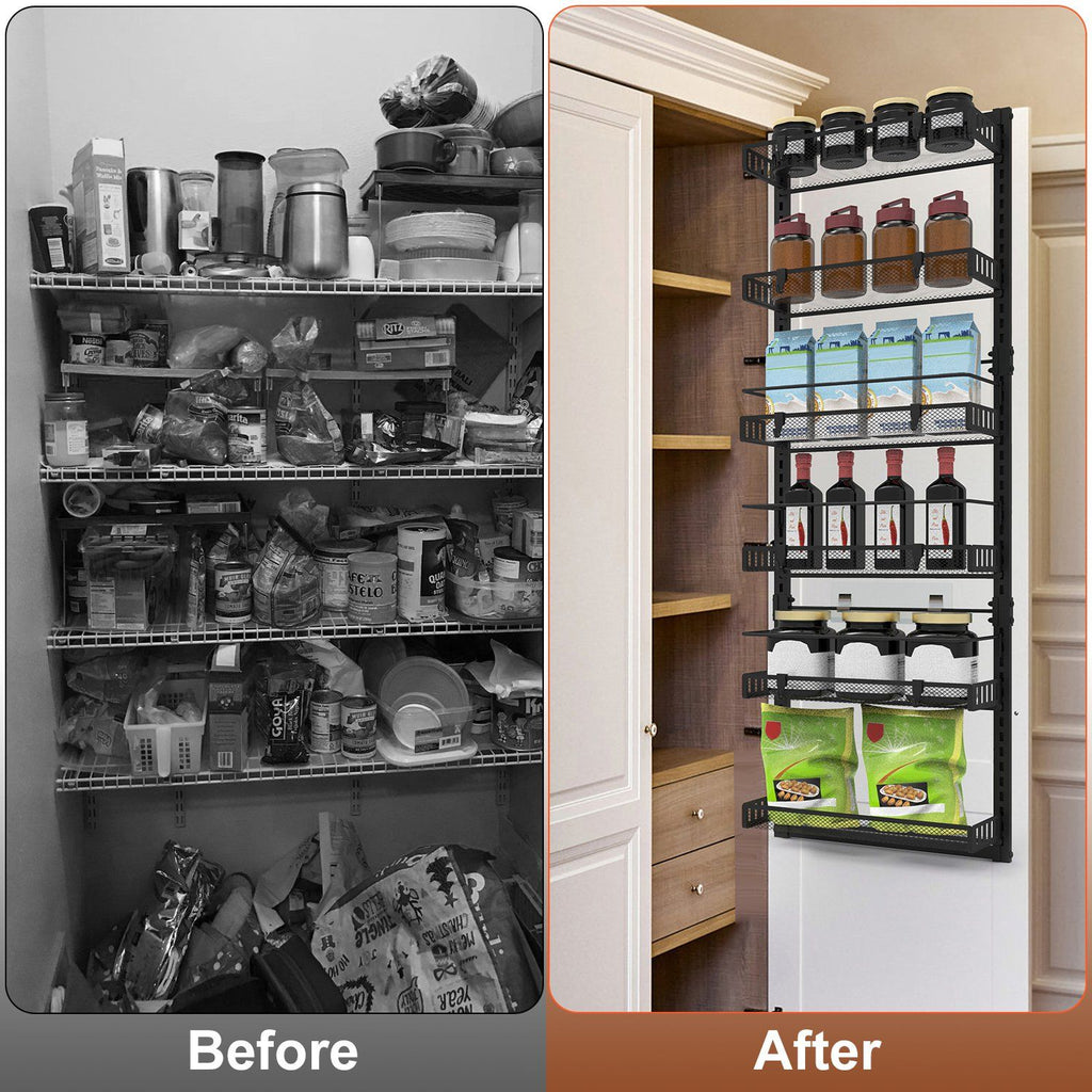 Over The Door Pantry Organizer 6-Tier Pantry Door Organizer Carbon Steel 110LBS Loading Easy Install Behind Door Storage For Closet Kitchen Bathroom 50.19'H 17.12'W 5.51'D