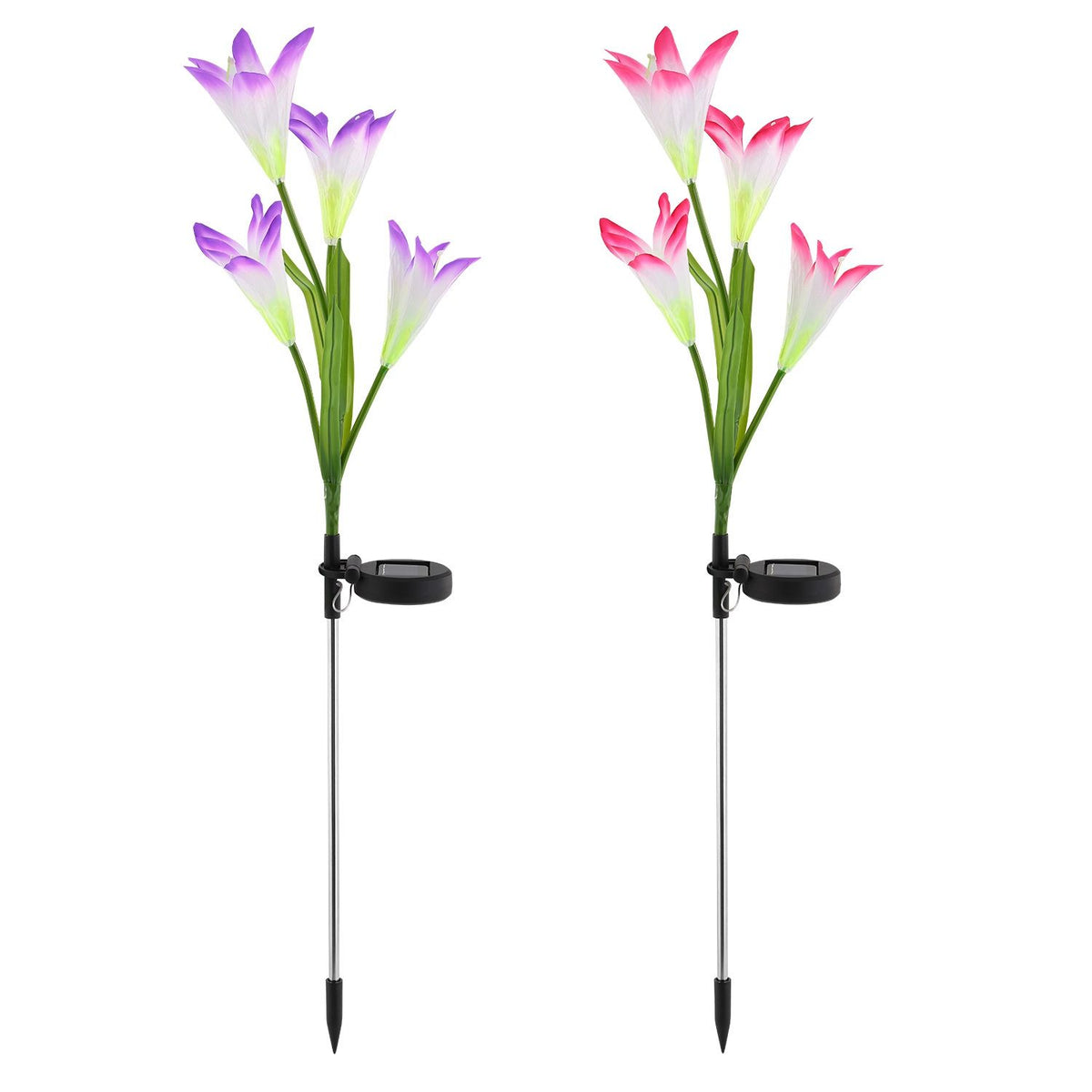 2Pcs Solar Garden Lights Outdoor Lily Flower LED Light 7-Color Changing IP65 Waterproof for Festival Decorations - Image 2