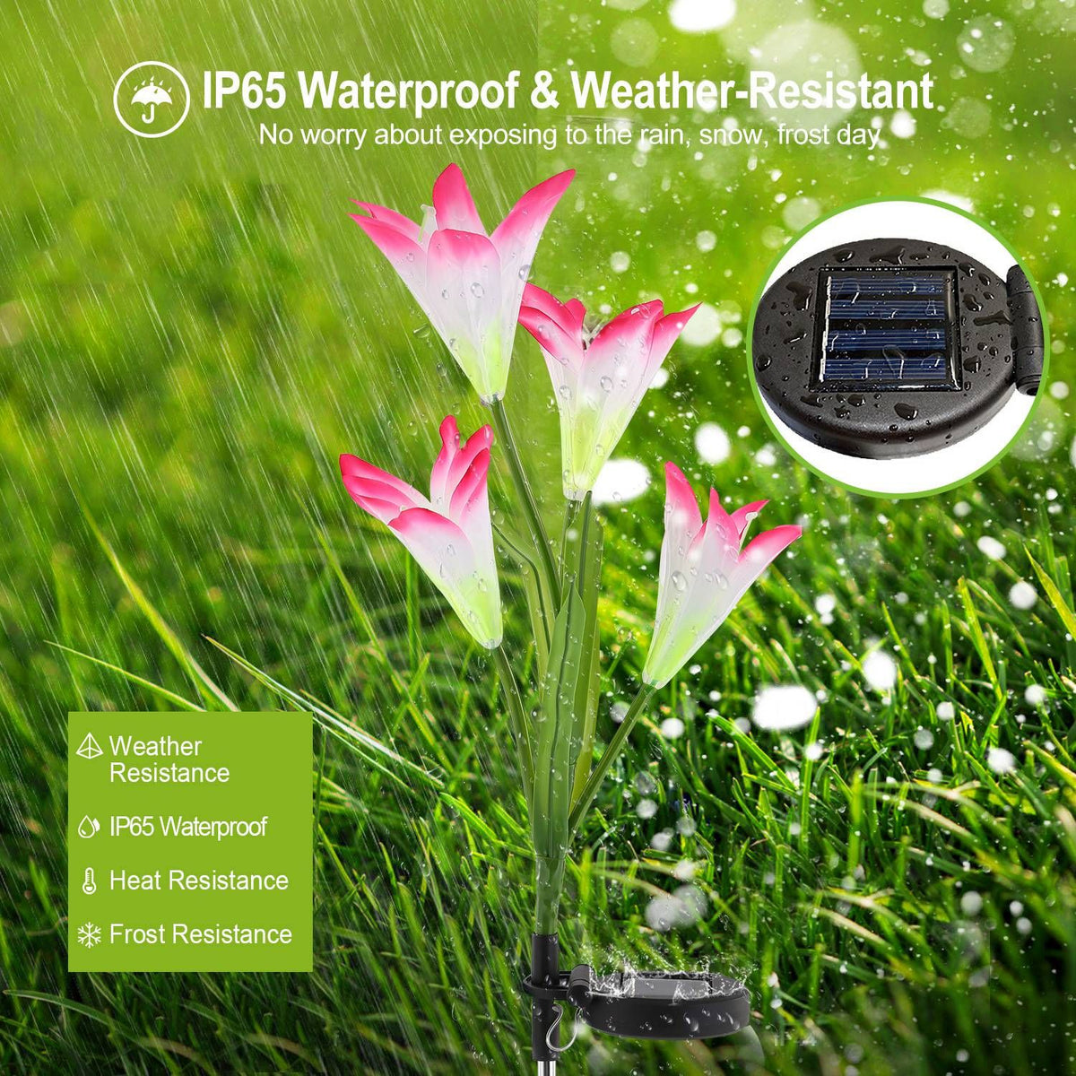 2Pcs Solar Garden Lights Outdoor Lily Flower LED Light 7-Color Changing IP65 Waterproof for Festival Decorations - Image 6