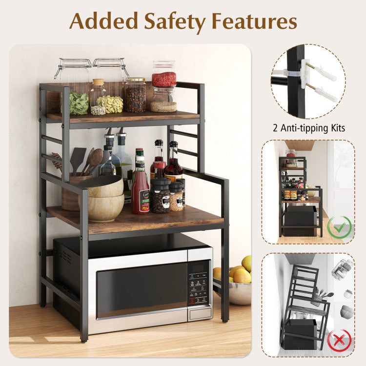 3-Tier Microwave Stand with 2 Open Shelves and Heavy-duty Metal Frame