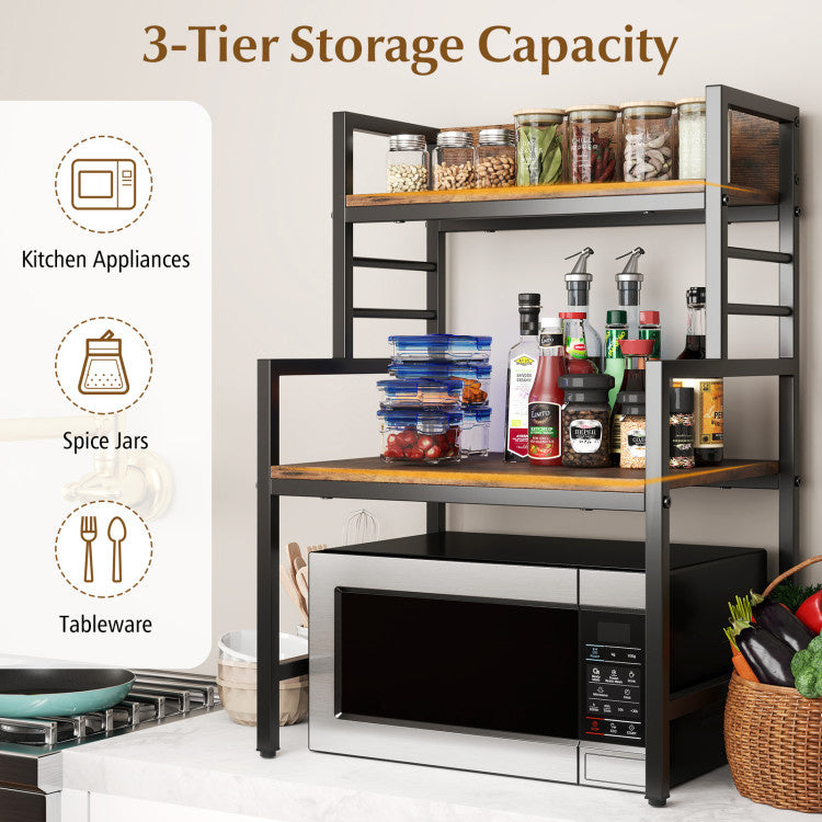 3-Tier Microwave Stand with 2 Open Shelves and Heavy-duty Metal Frame
