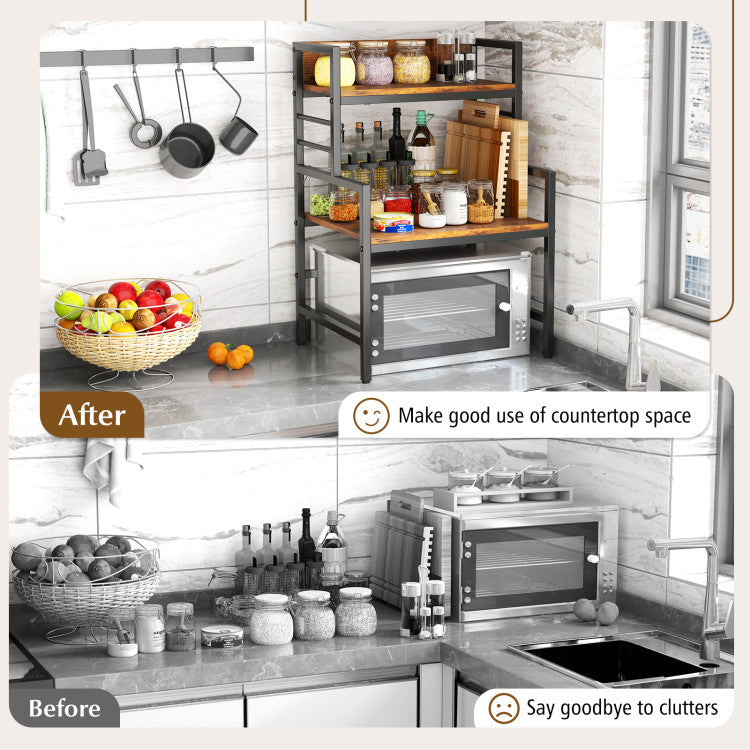 3-Tier Microwave Stand with 2 Open Shelves and Heavy-duty Metal Frame