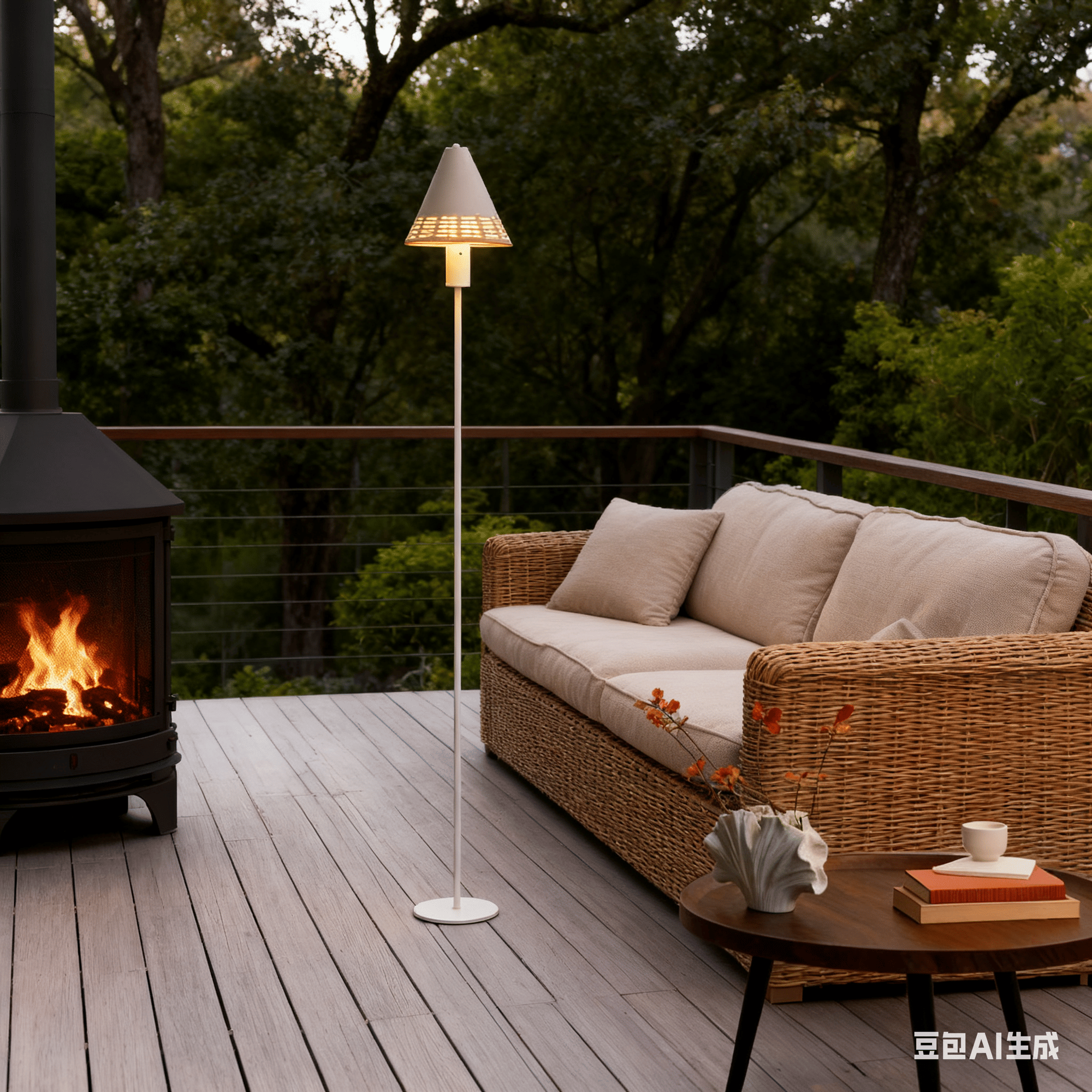 Rechargeable Linen and Rattan Indoor/Outdoor Floor Lamp