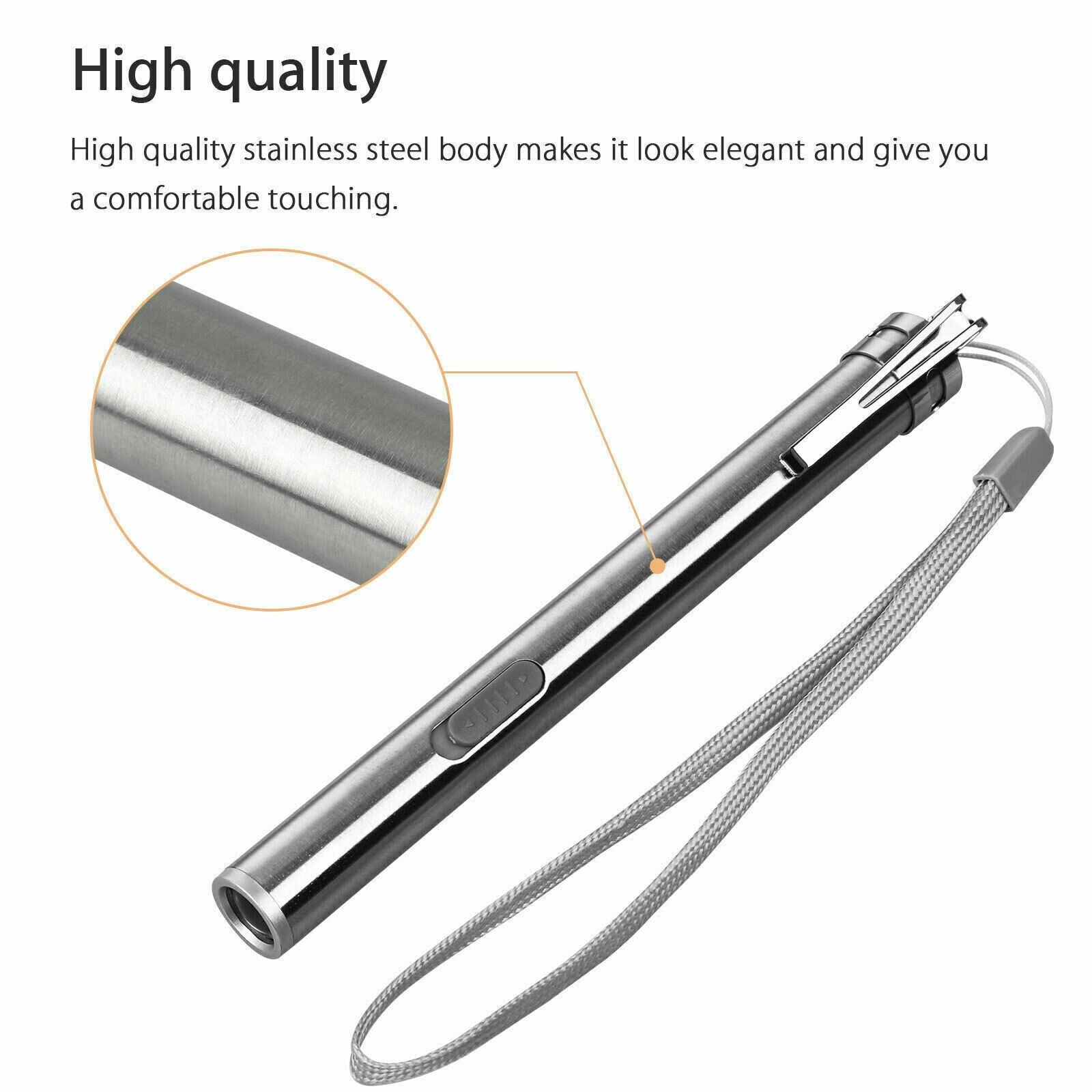 USB Rechargeable Stainless Steel Pen Flashlight – product image 12