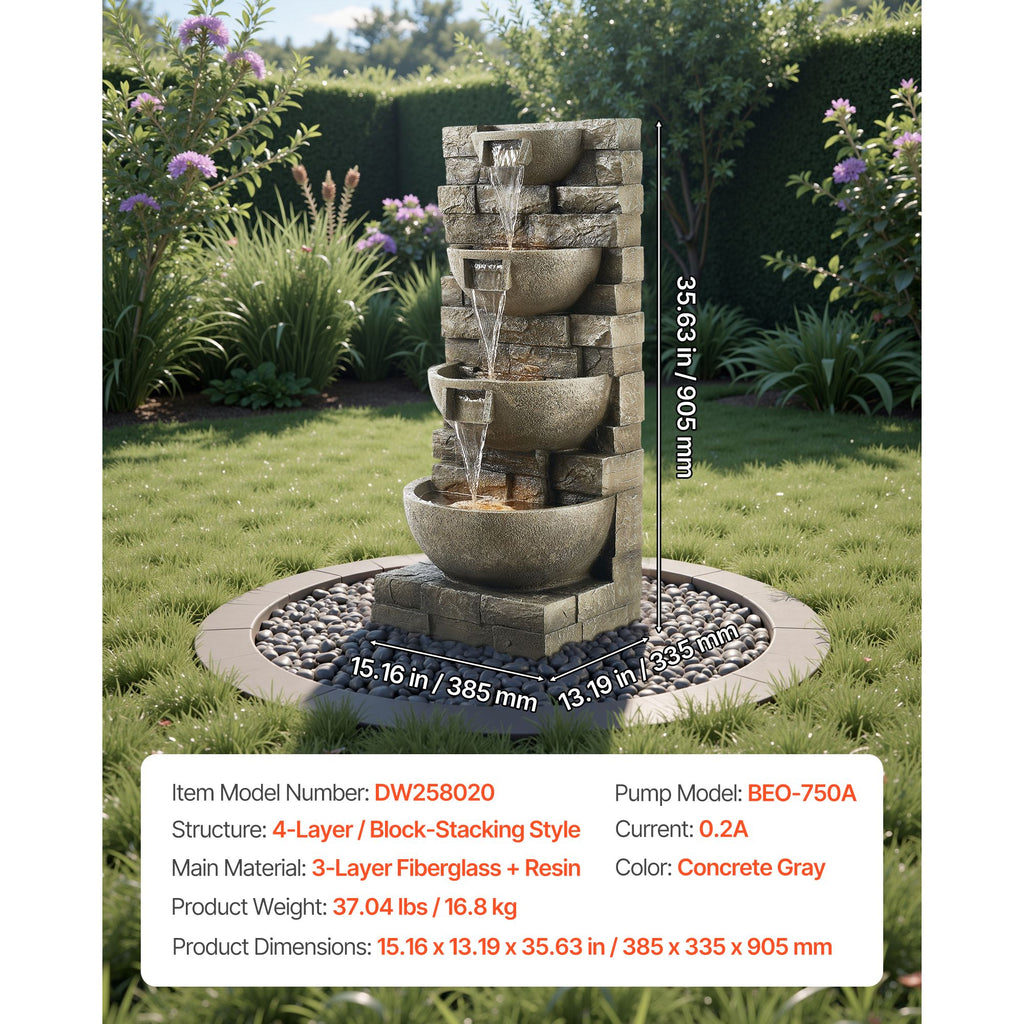 35.63-Inch Four-Tier Cascading Fountain with LED Light – product image 7