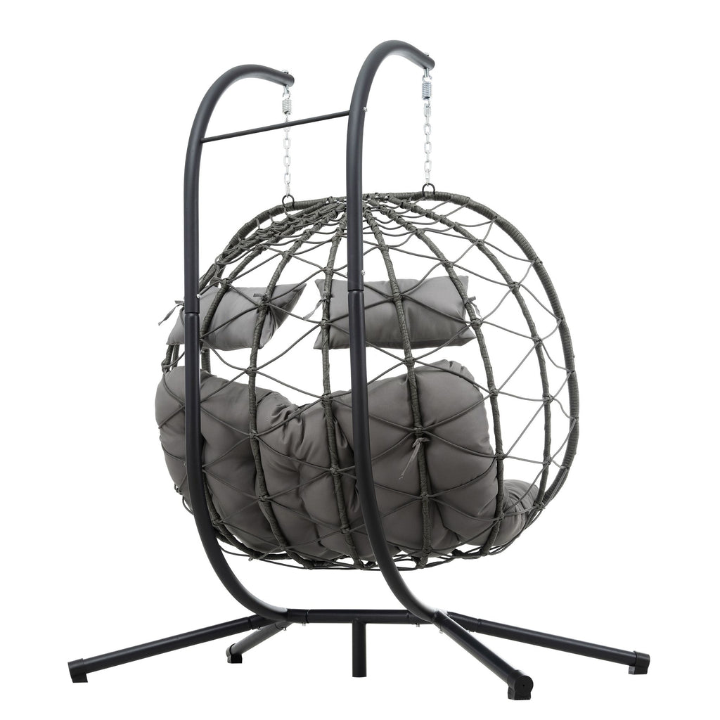 Two-Person Wicker Egg Chair with Stand – Light Gray – product image 6