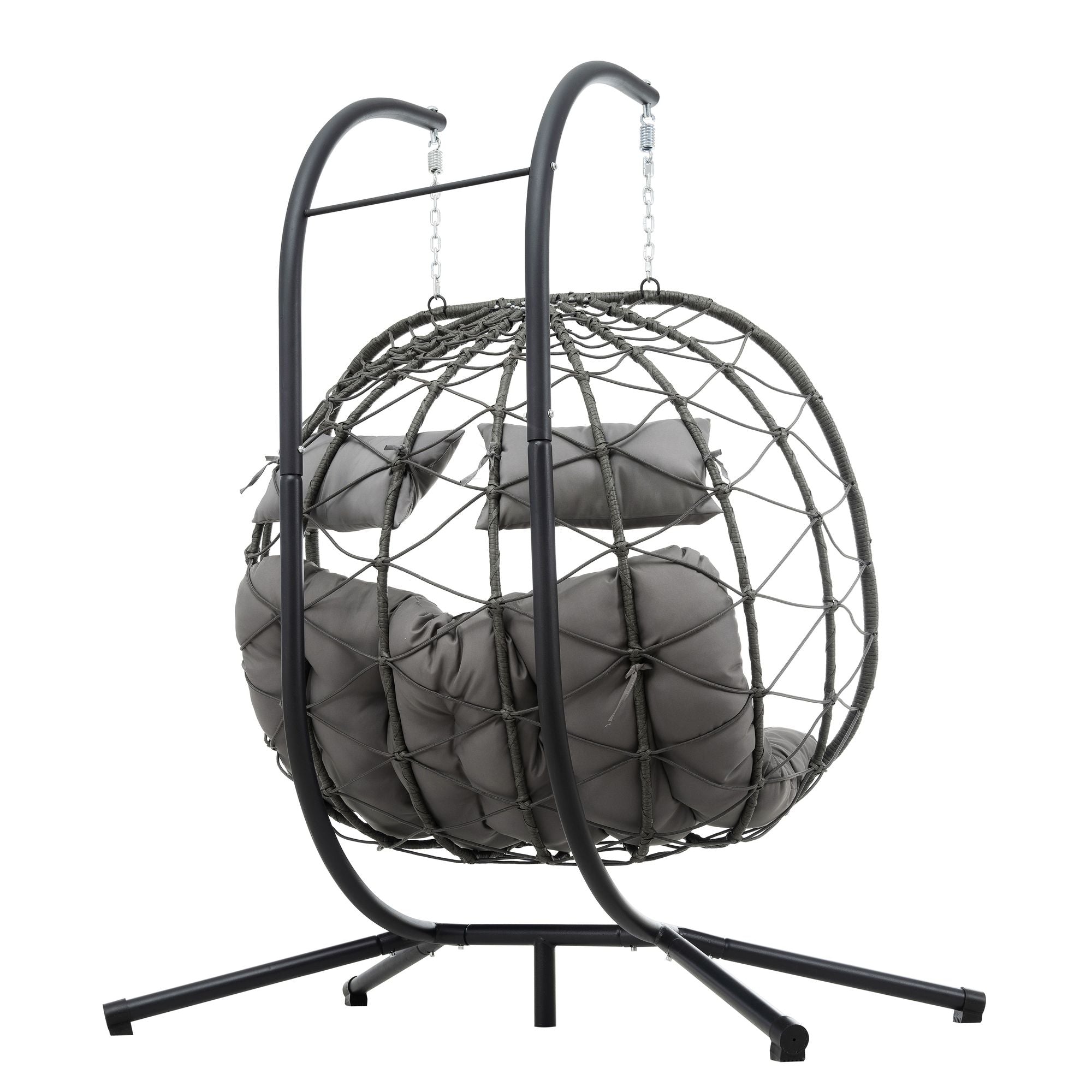 Two-Person Wicker Egg Chair with Stand – Light Gray – product image 6