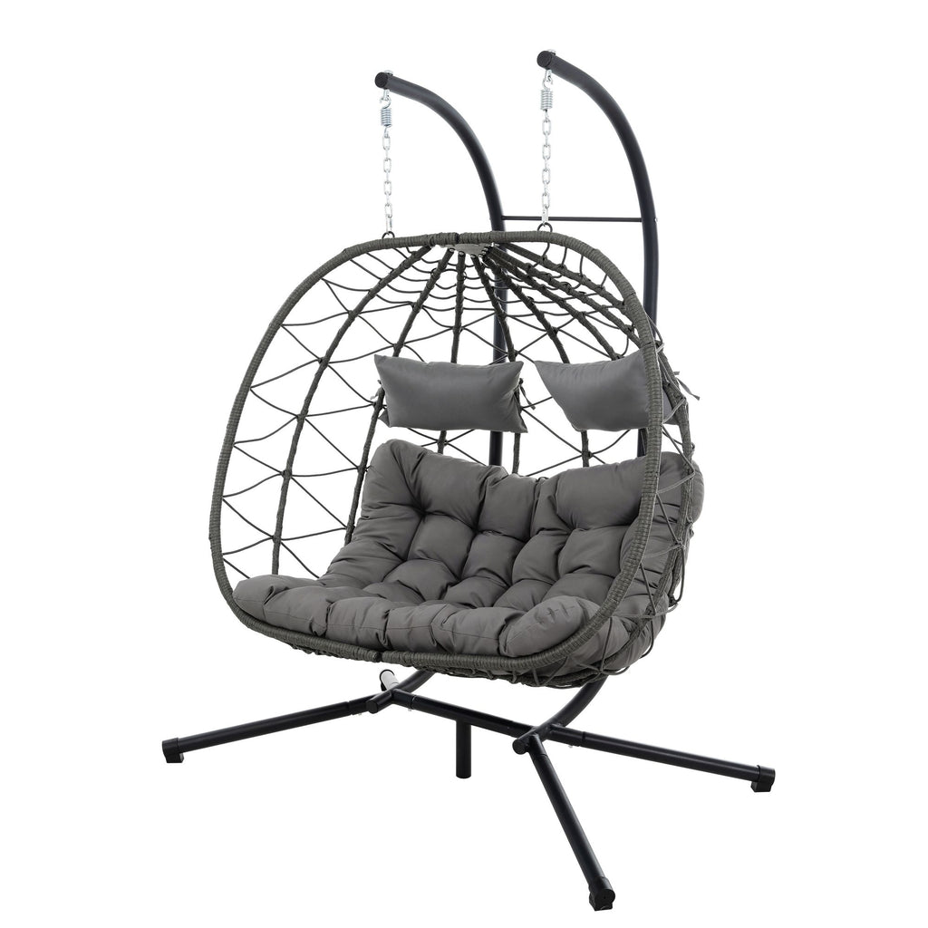 Two-Person Wicker Egg Chair with Stand – Light Gray