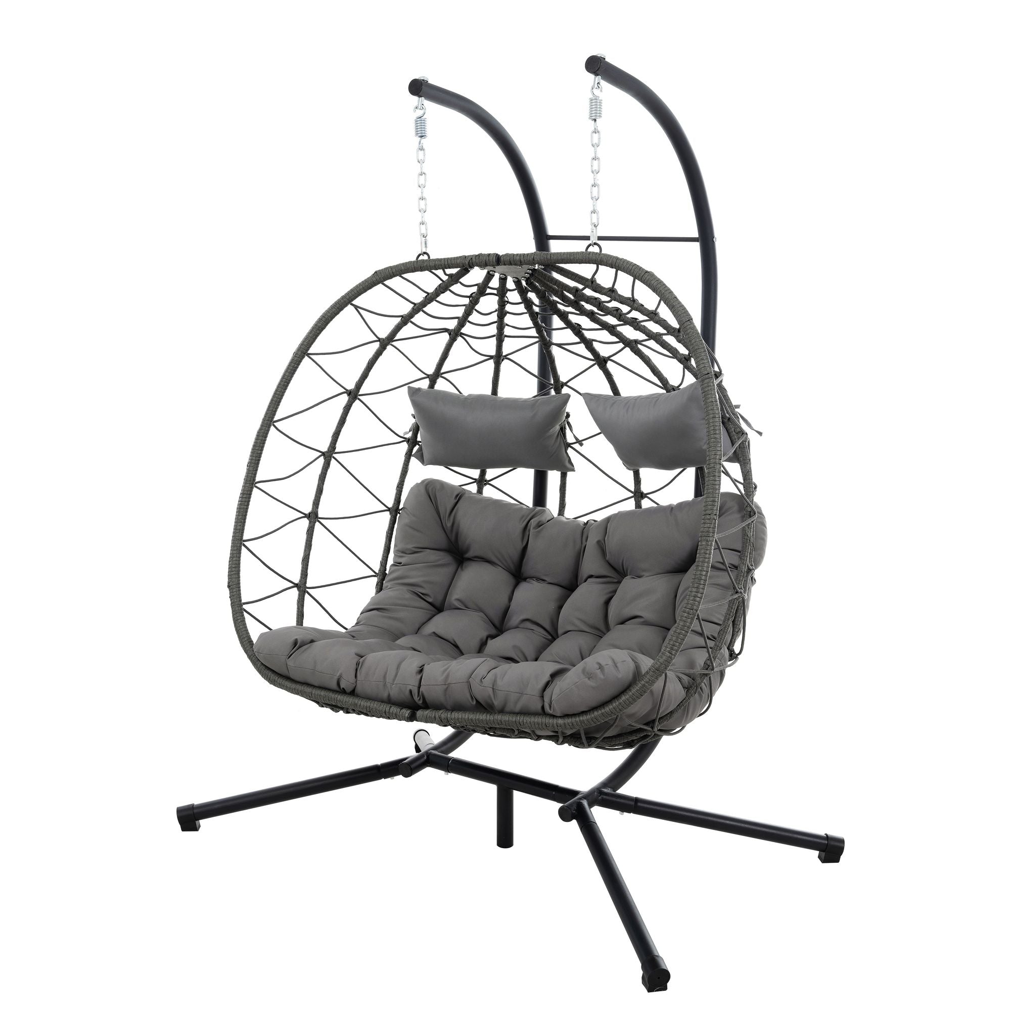 Two-Person Wicker Egg Chair with Stand – Light Gray