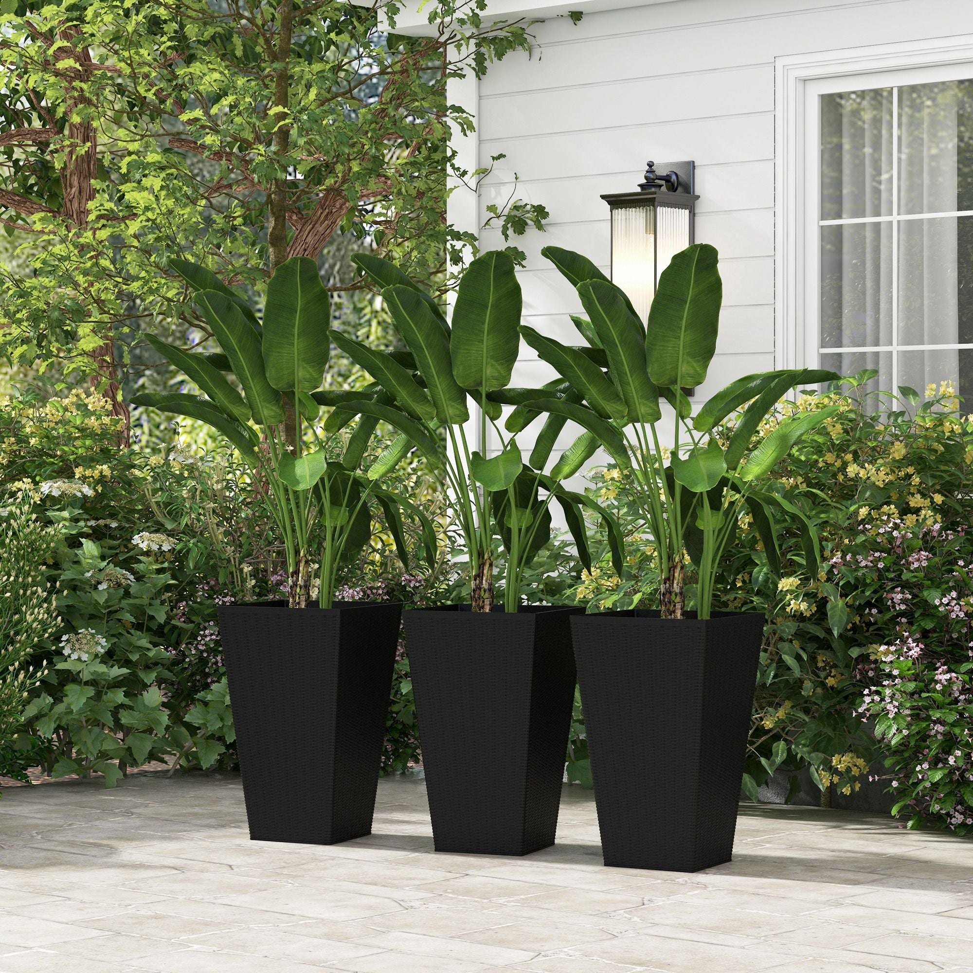 Tall Black Rattan-Style Planters – Set of 3 – product image 2