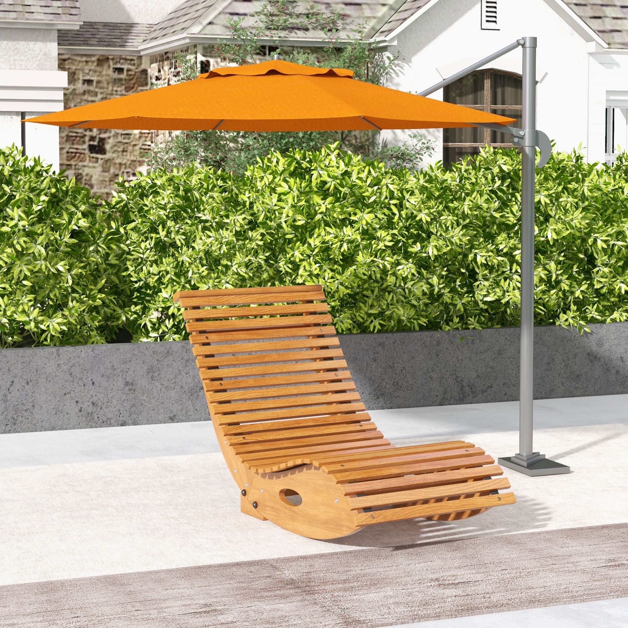 Slatted Wooden Outdoor Rocking Chair – Teak Finish – product image 2
