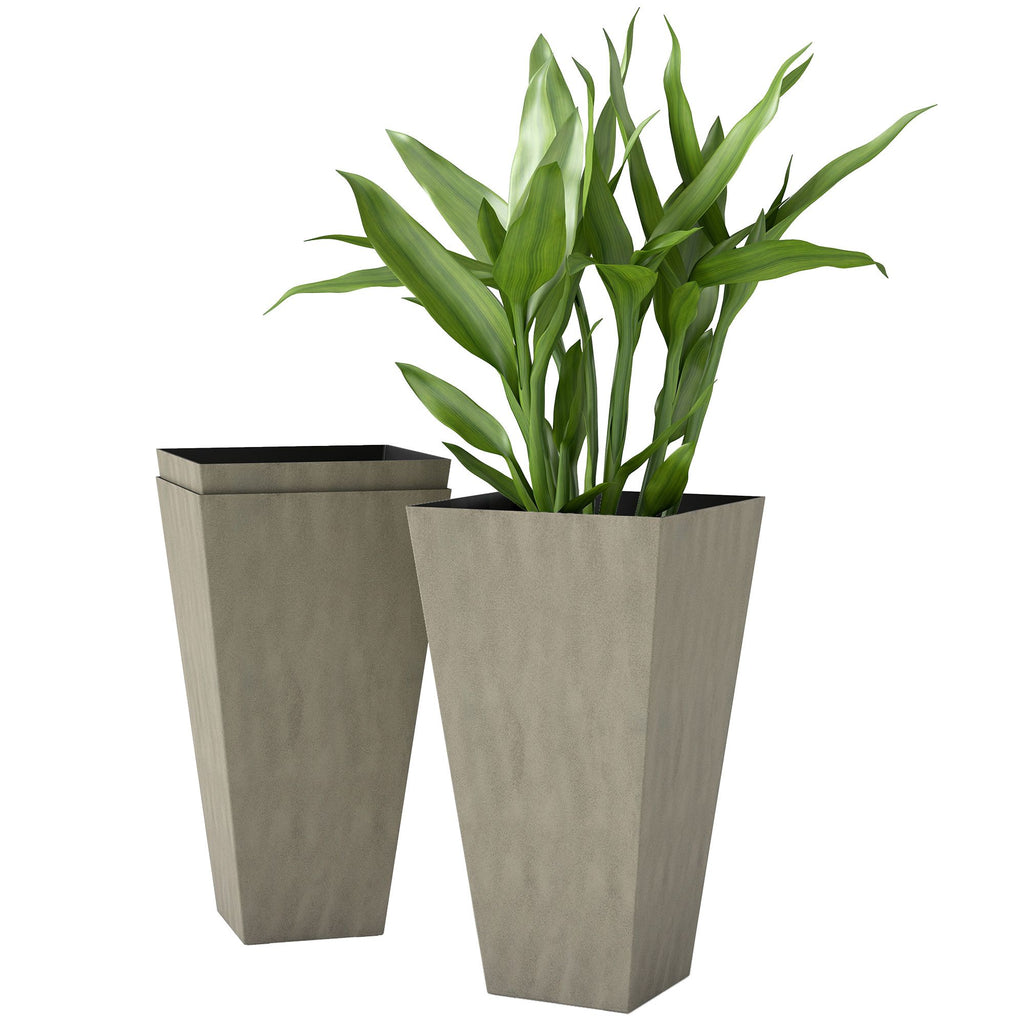 Tall Gray Planters with Drainage – Set of 3