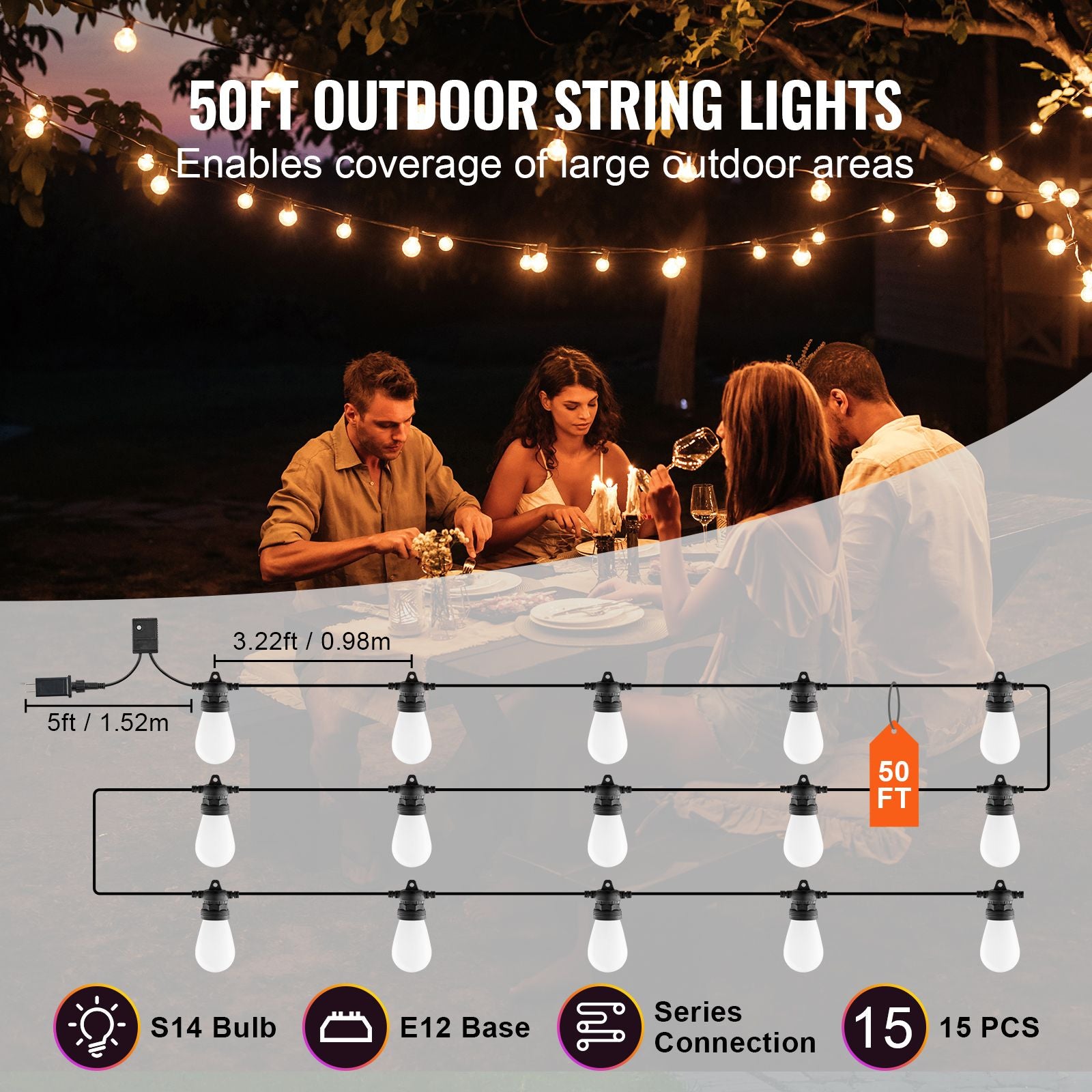 50 Ft RGB Outdoor String Lights with App Control – product image 4