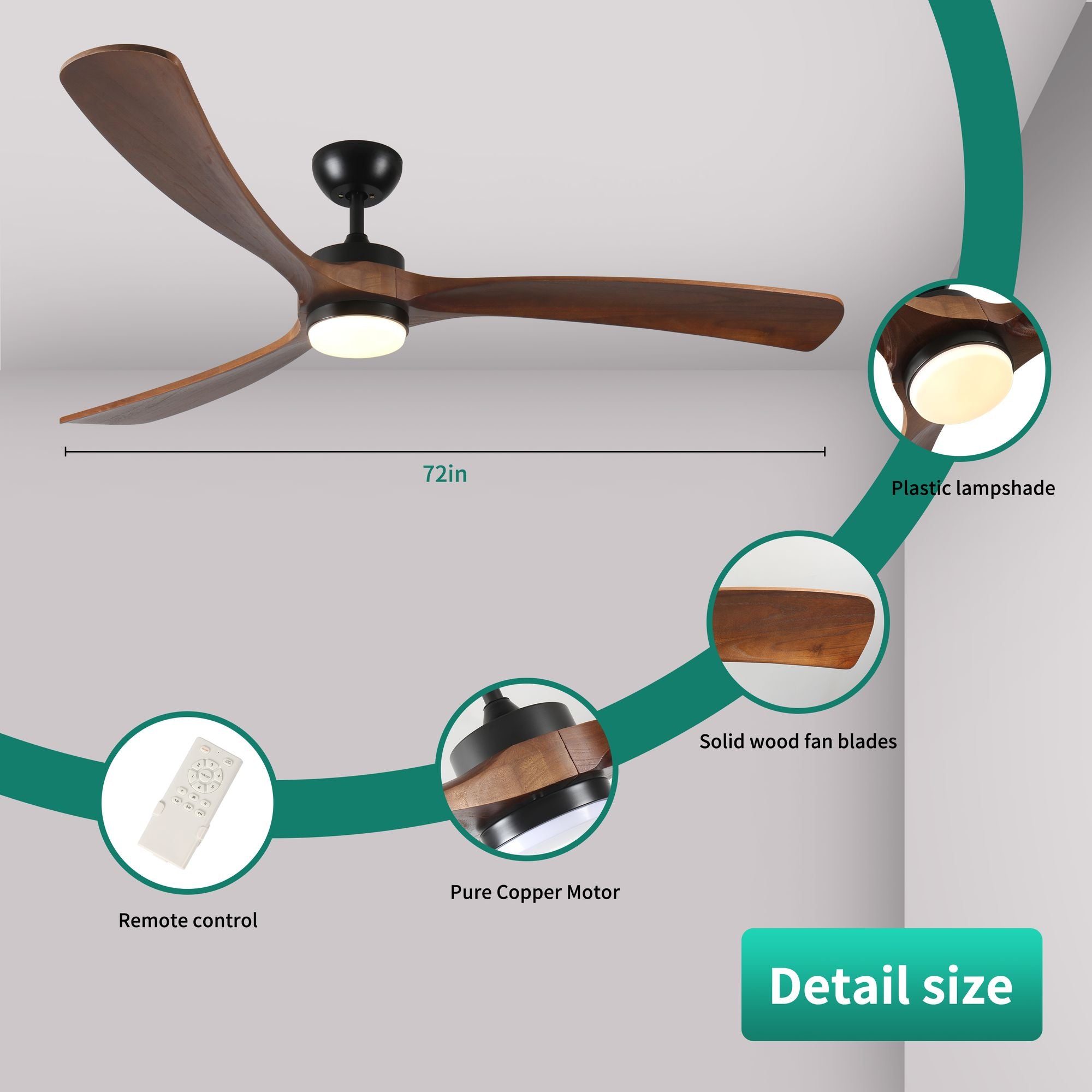 72-Inch Indoor/Outdoor Ceiling Fan with Light and Remote – Walnut – product image 4