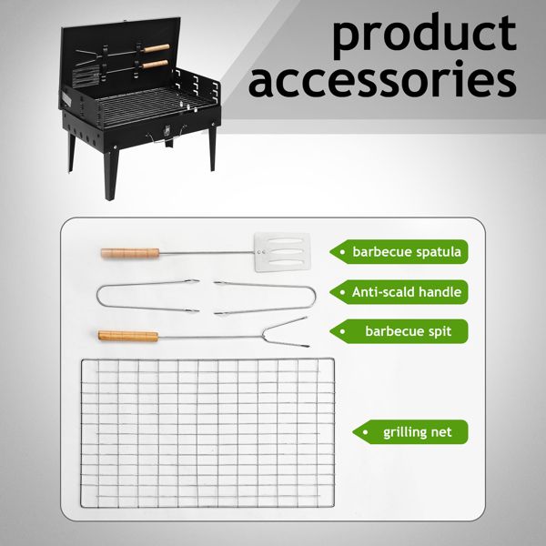 Portable Square Charcoal Grill – Black – product image 15