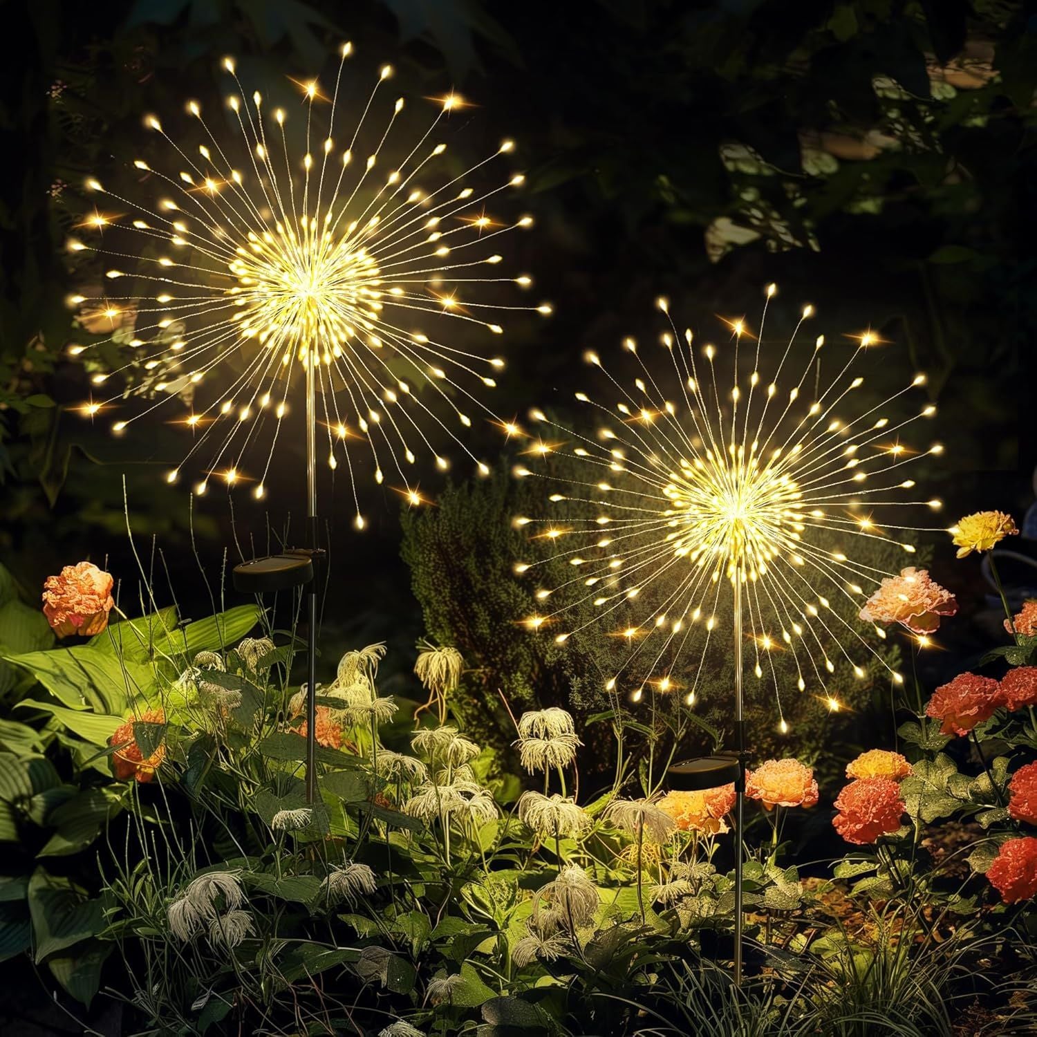 Warm White Solar Firework Garden Lights – 2 Pack