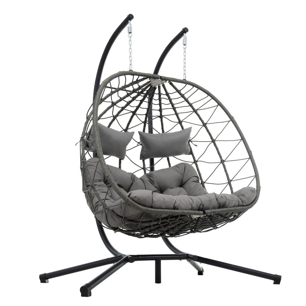 Two-Person Wicker Egg Chair with Stand – Light Gray – product image 11