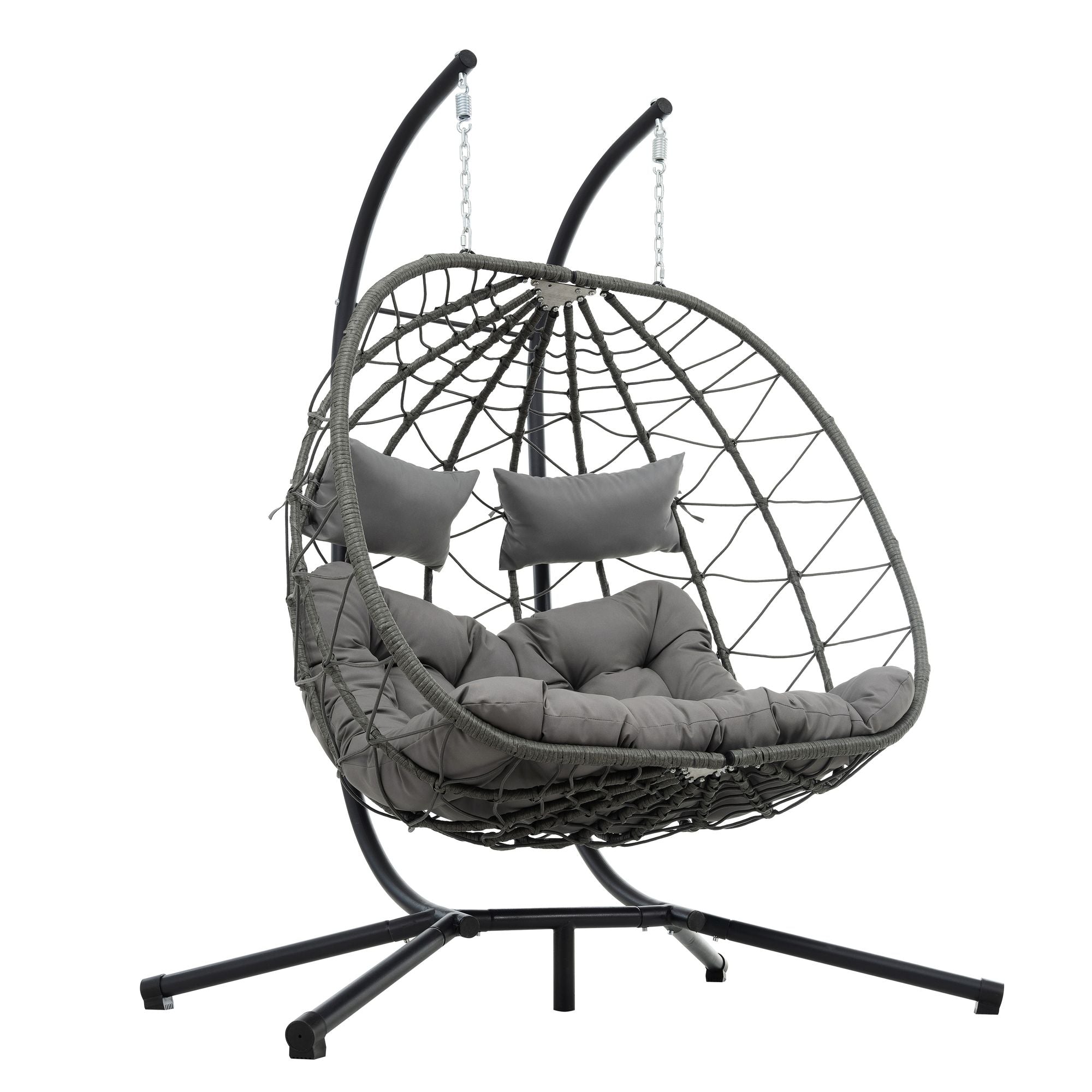Two-Person Wicker Egg Chair with Stand – Light Gray – product image 11