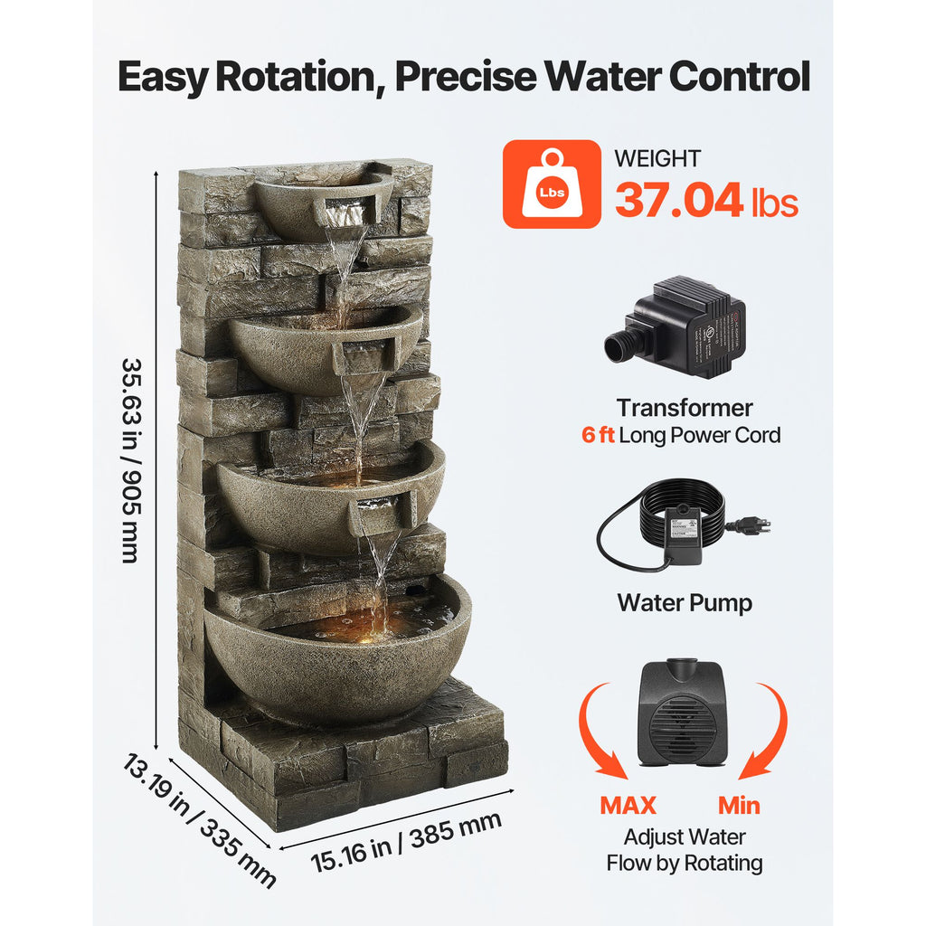35.63-Inch Four-Tier Cascading Fountain with LED Light – product image 3