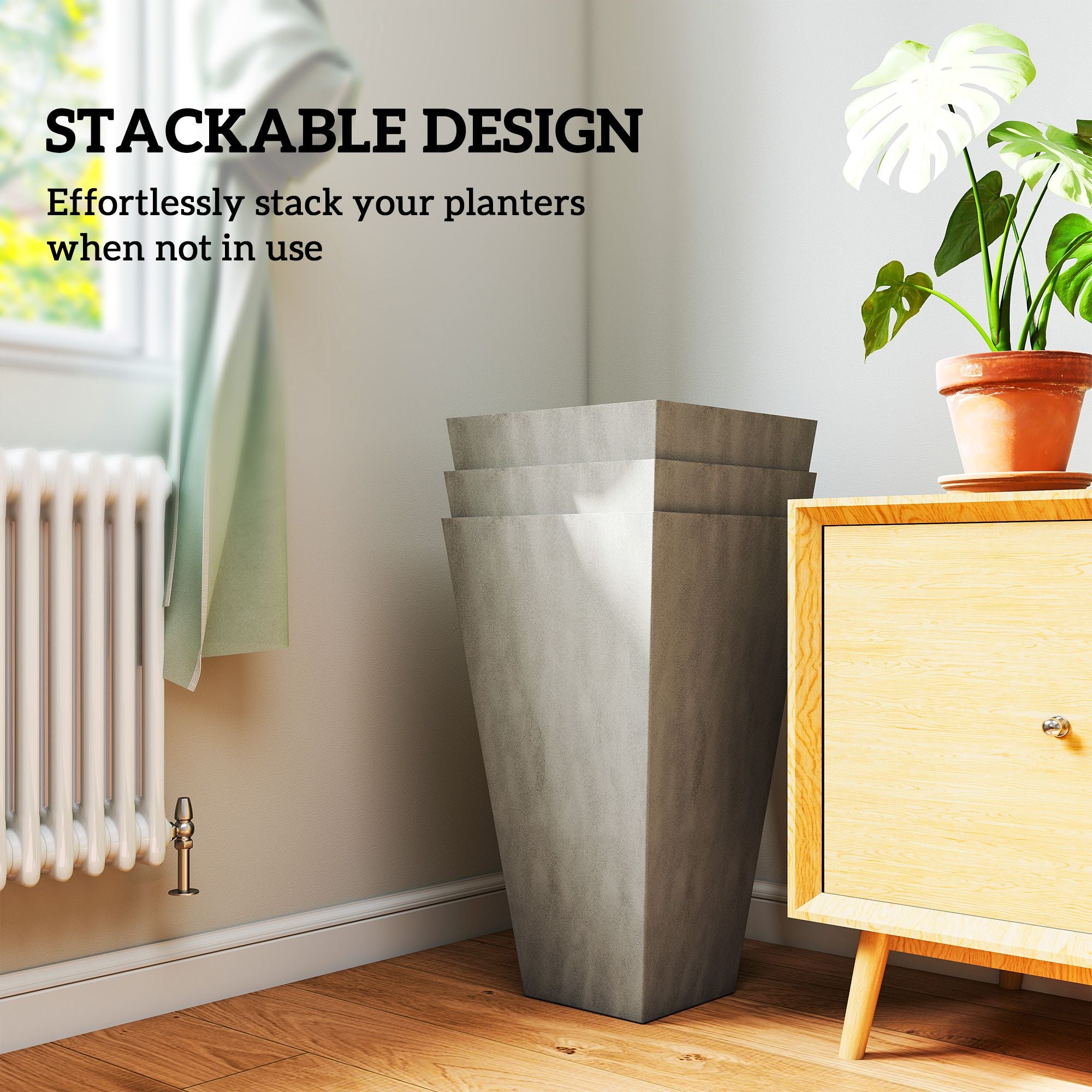 Tall Gray Planters with Drainage – Set of 3 – product image 7