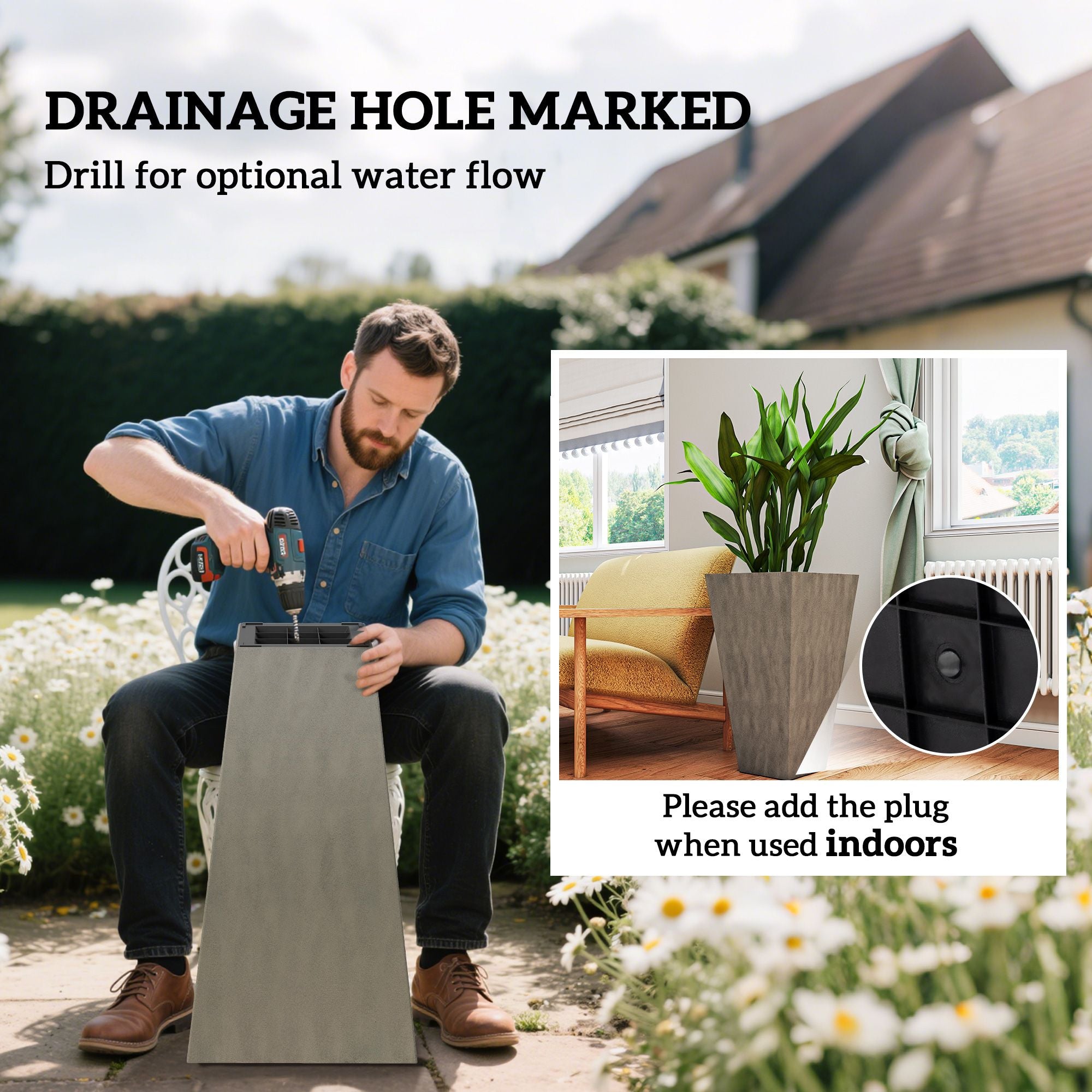 Tall Gray Planters with Drainage – Set of 3 – product image 5