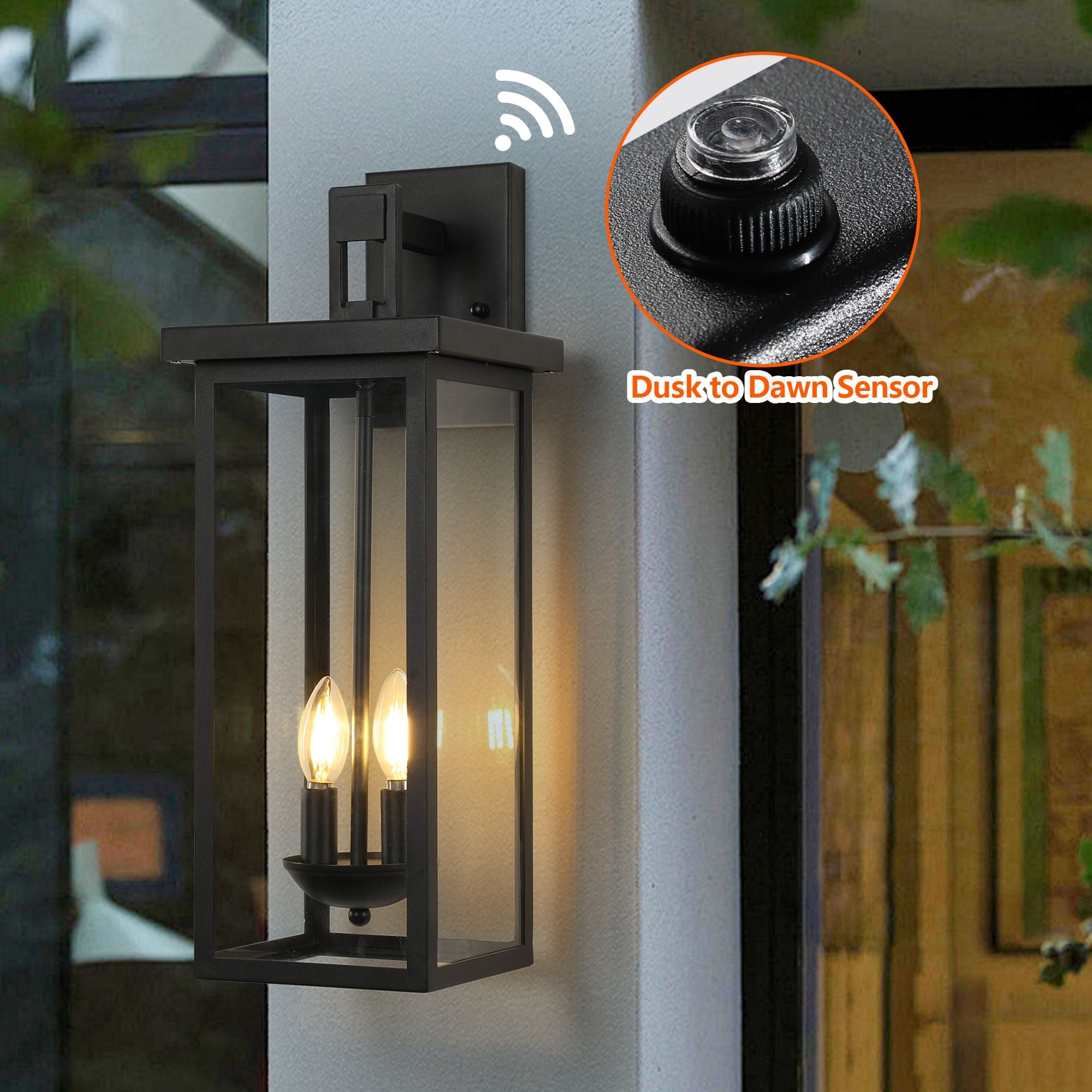 22-Inch Dusk-to-Dawn Outdoor Wall Lantern – Black