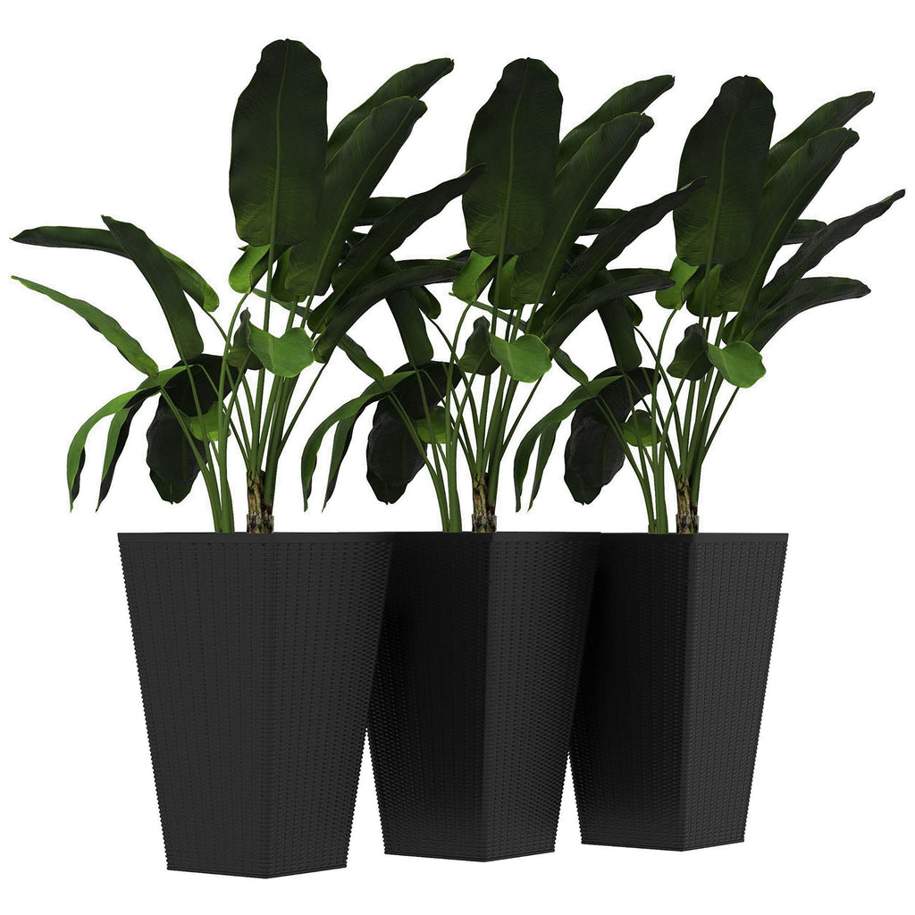 Tall Black Rattan-Style Planters – Set of 3