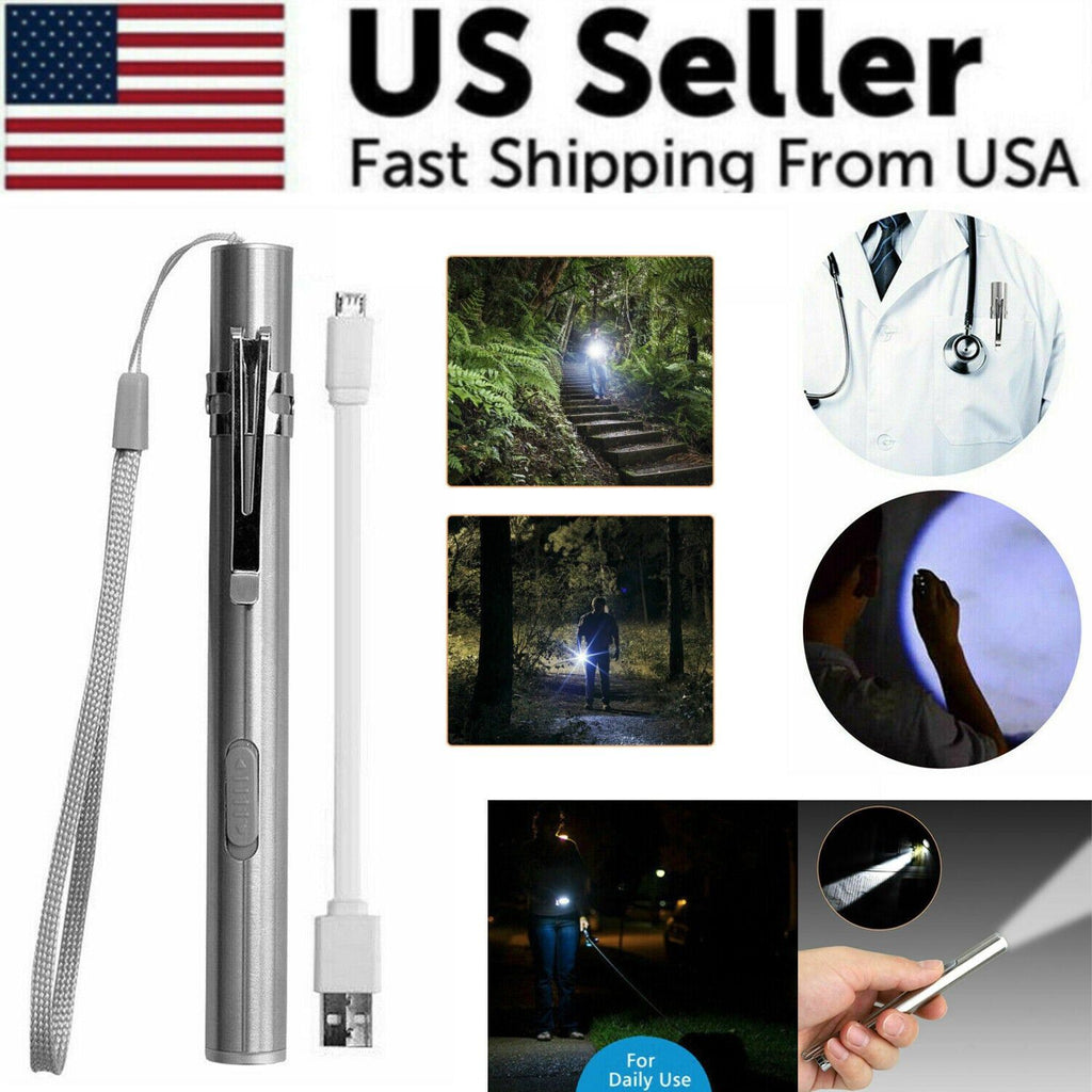 USB Rechargeable Stainless Steel Pen Flashlight