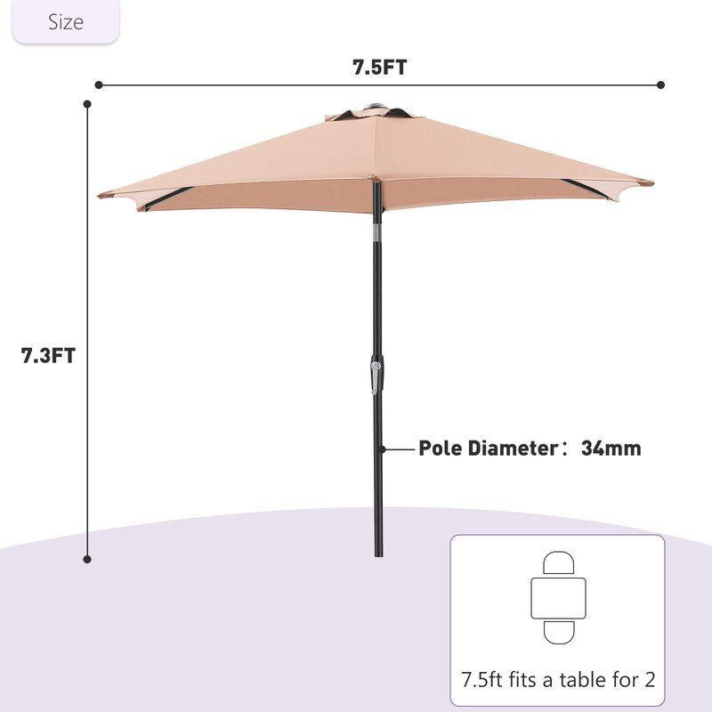 7.5 Ft Beige Patio Umbrella with Tilt and Crank – product image 2