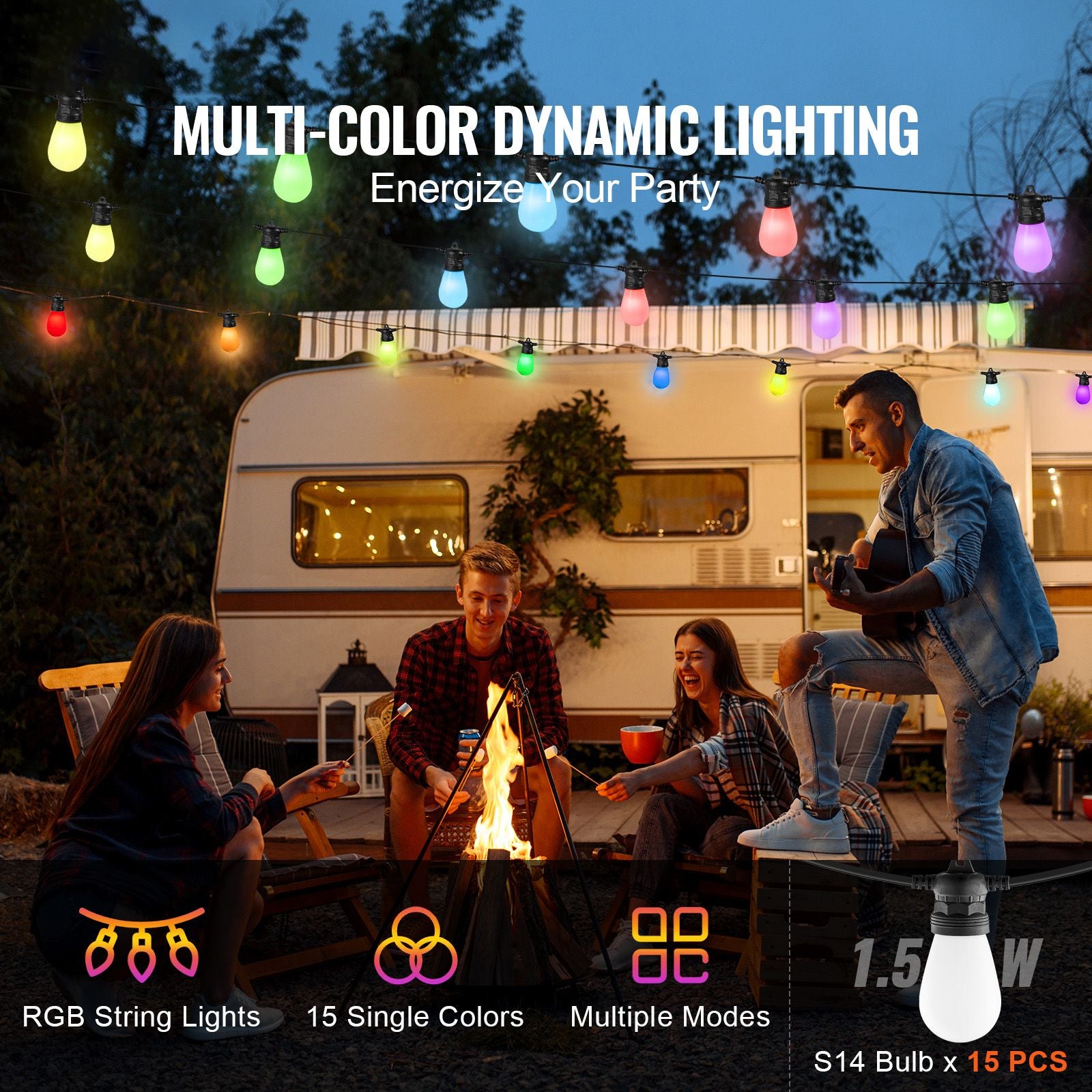 50 Ft RGB Outdoor String Lights with App Control – product image 2