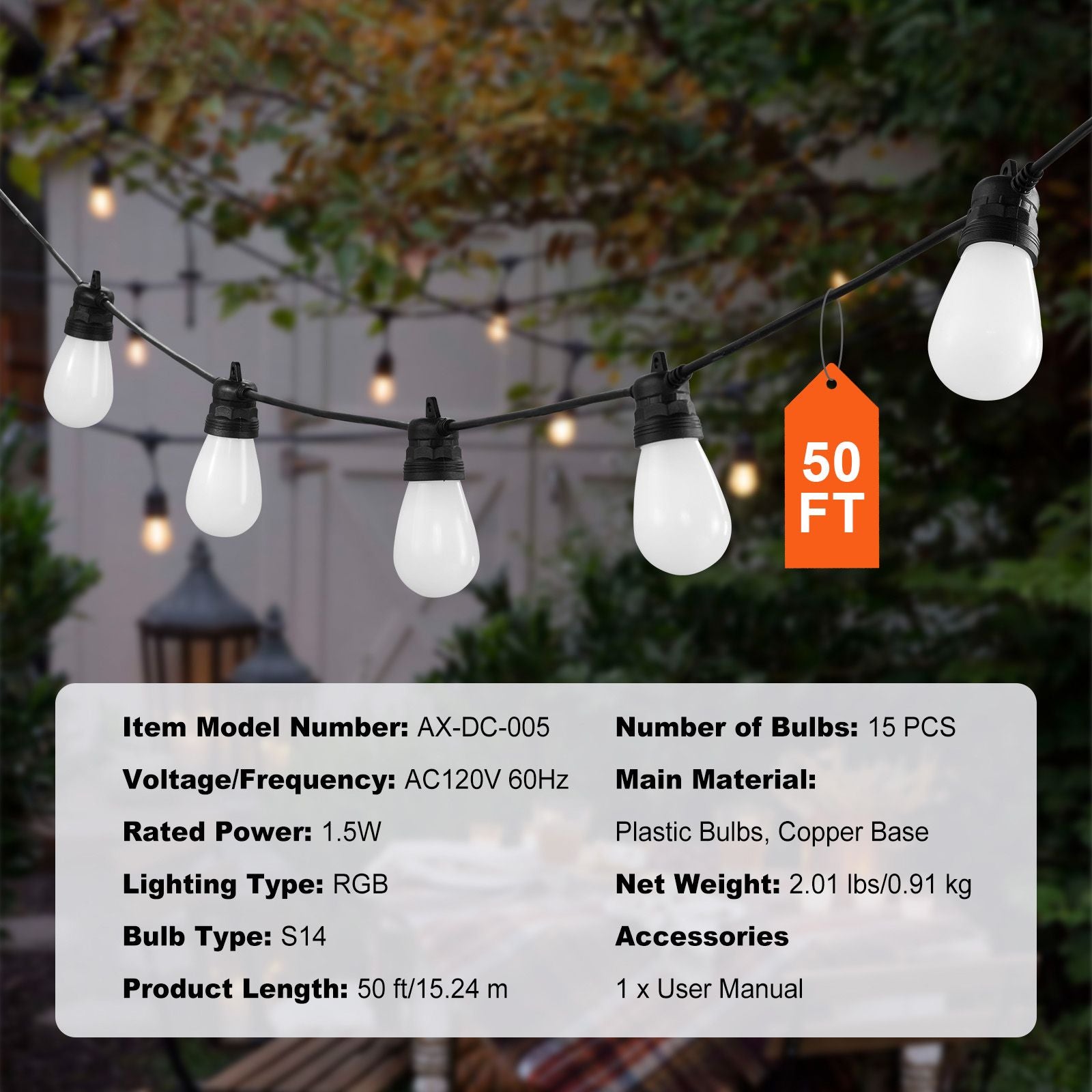 50 Ft RGB Outdoor String Lights with App Control – product image 7