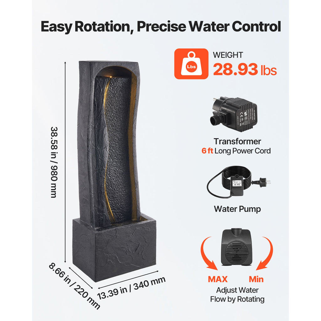 38.58-Inch Rock-Style Outdoor Fountain with LED Light – product image 3