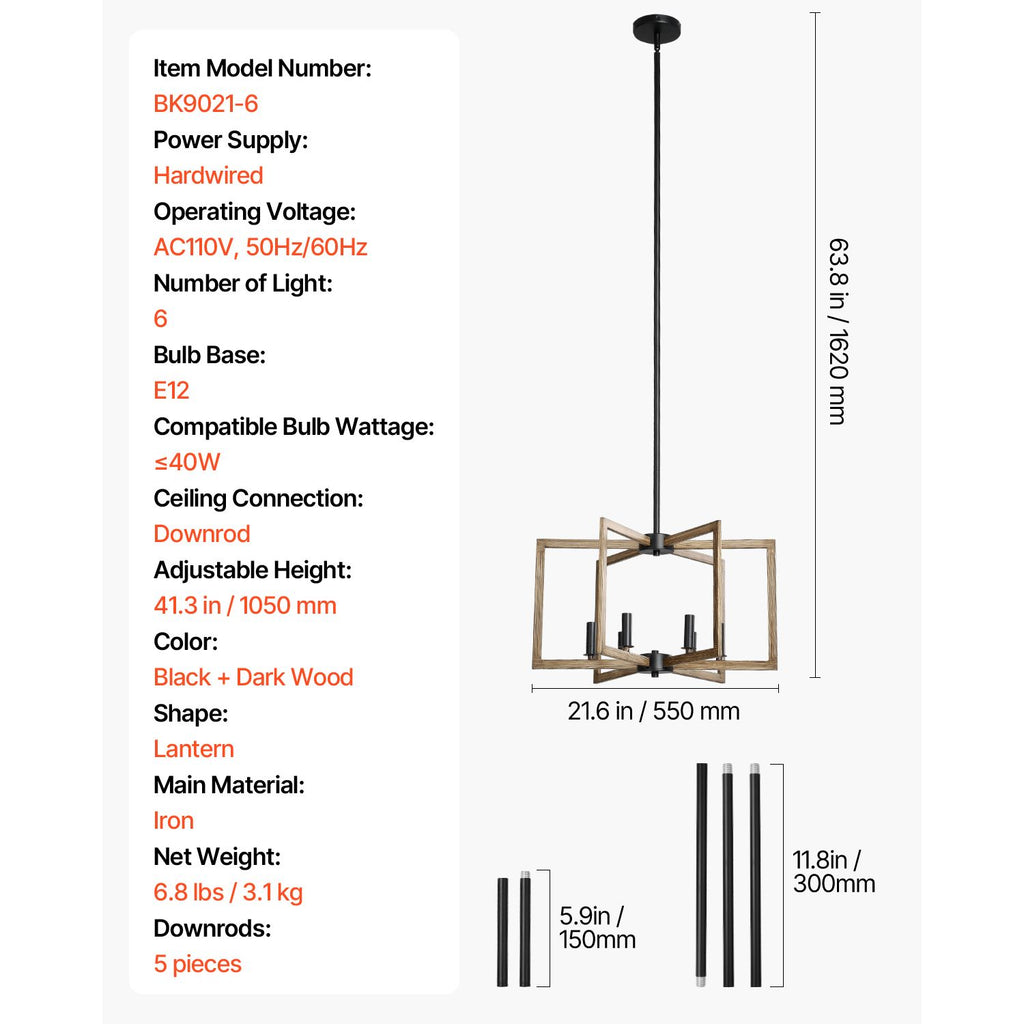 Six-Light Adjustable Farmhouse Metal Chandelier – product image 7
