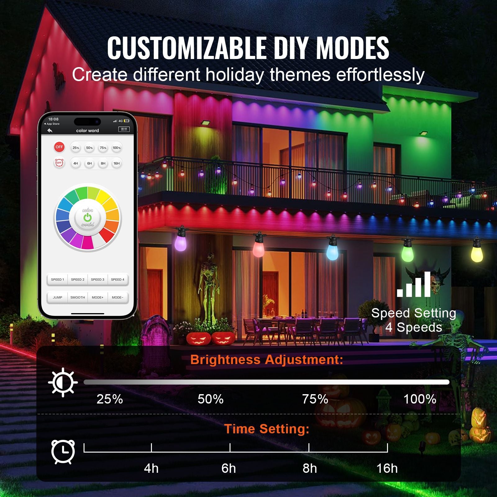 50 Ft RGB Outdoor String Lights with App Control – product image 3