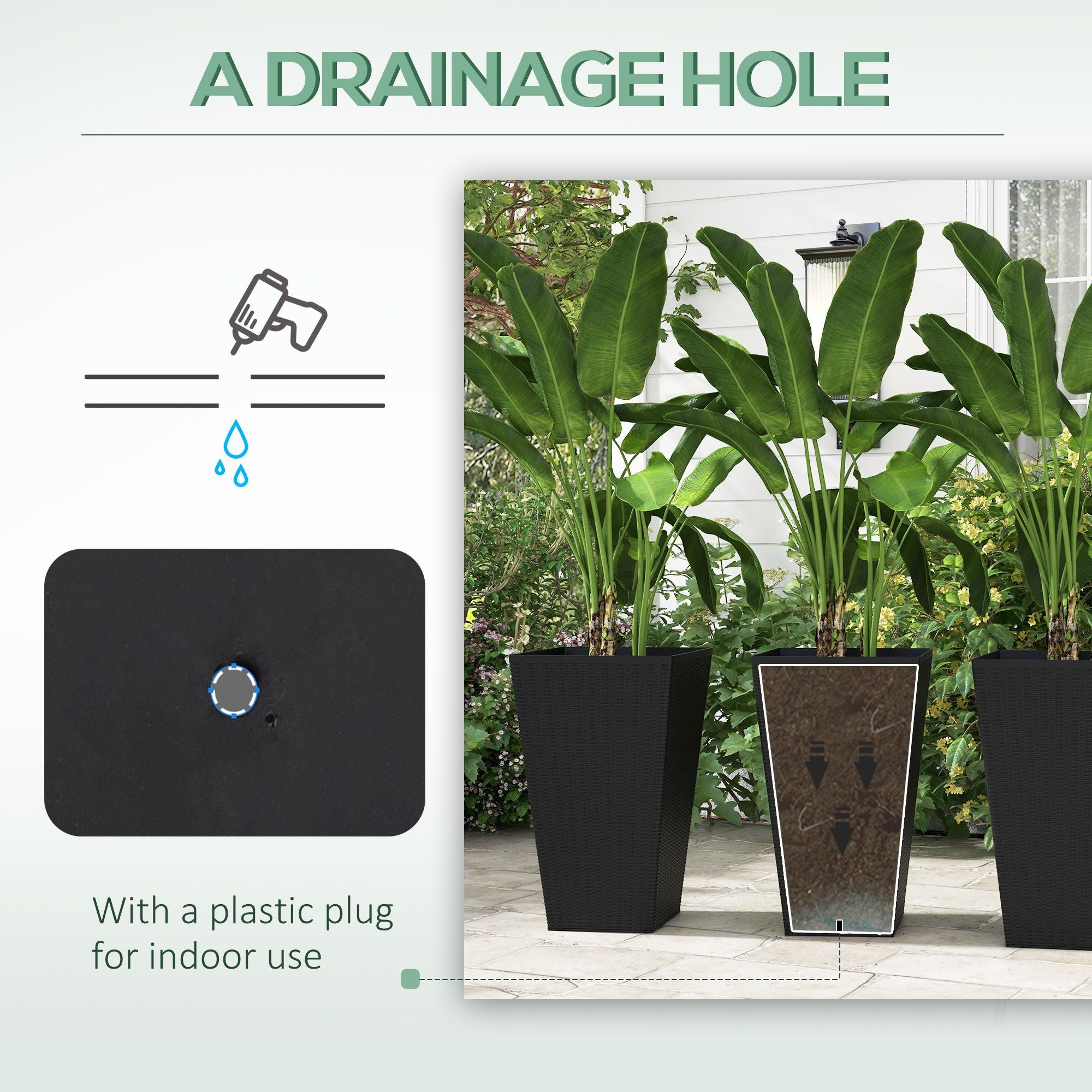 Tall Black Rattan-Style Planters – Set of 3 – product image 6