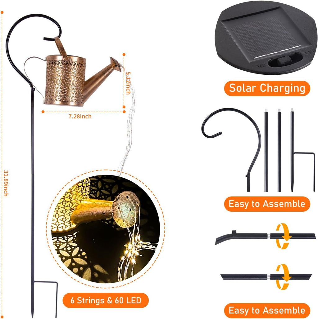 Watering Can Solar Garden Lantern with Hanging Hook – product image 15